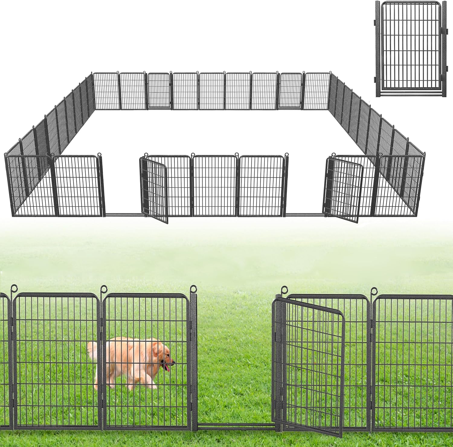 Decorative Garden Fence with Gate, 40 in(H) x 77 ft(L) Rustproof Metal Fence Panels No Dig Fence with Full Panel Gate, Dog Fence Outdoor for Yard, Animal Barrier Garden Fencing for Yard