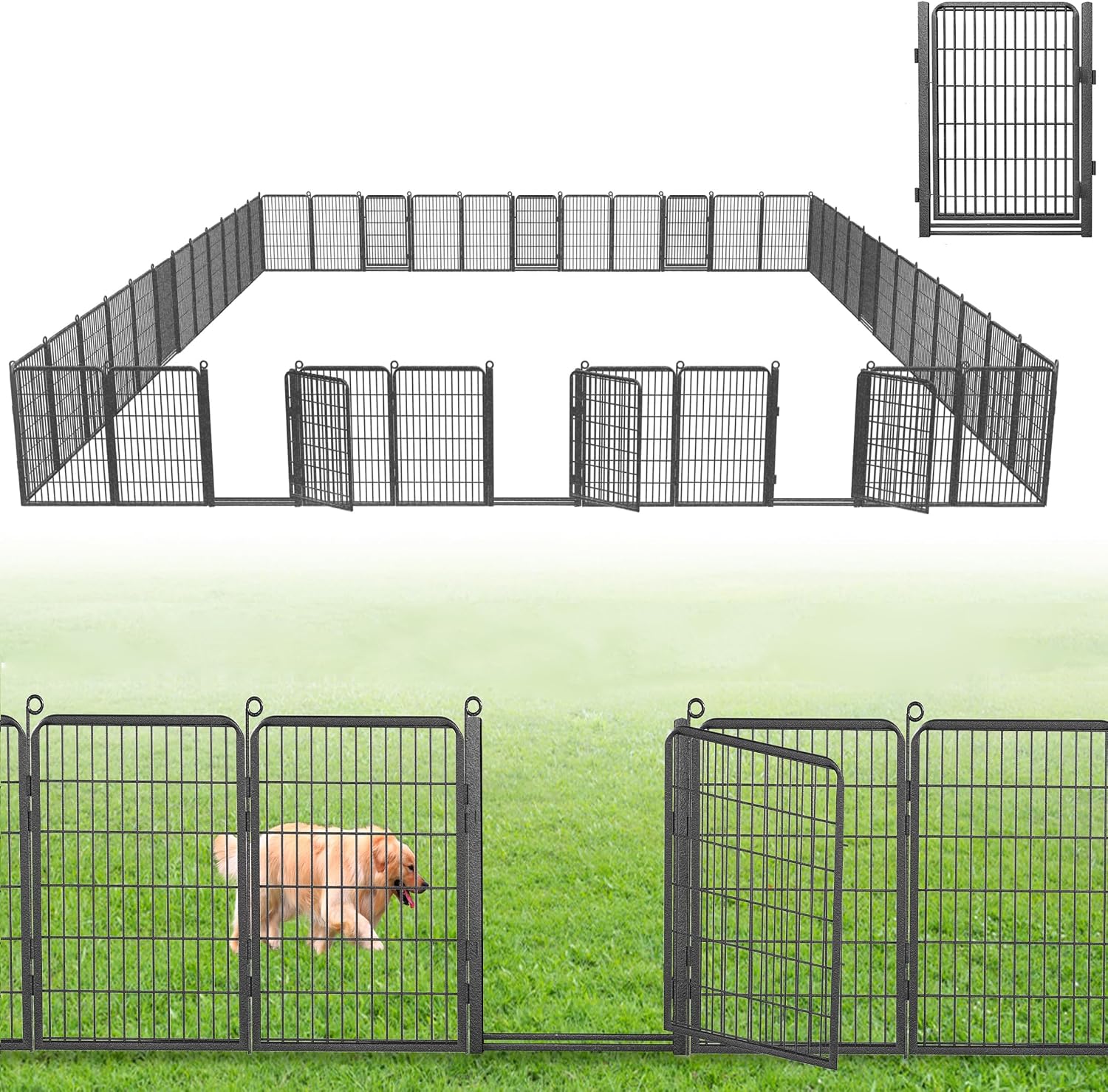 Decorative Garden Fence with Gate, 40 in(H) x 95 ft(L) Rustproof Metal Fence Panels No Dig Fence with Full Panel Gate, Dog Fence Outdoor for Yard, Animal Barrier Garden Fencing for Yard