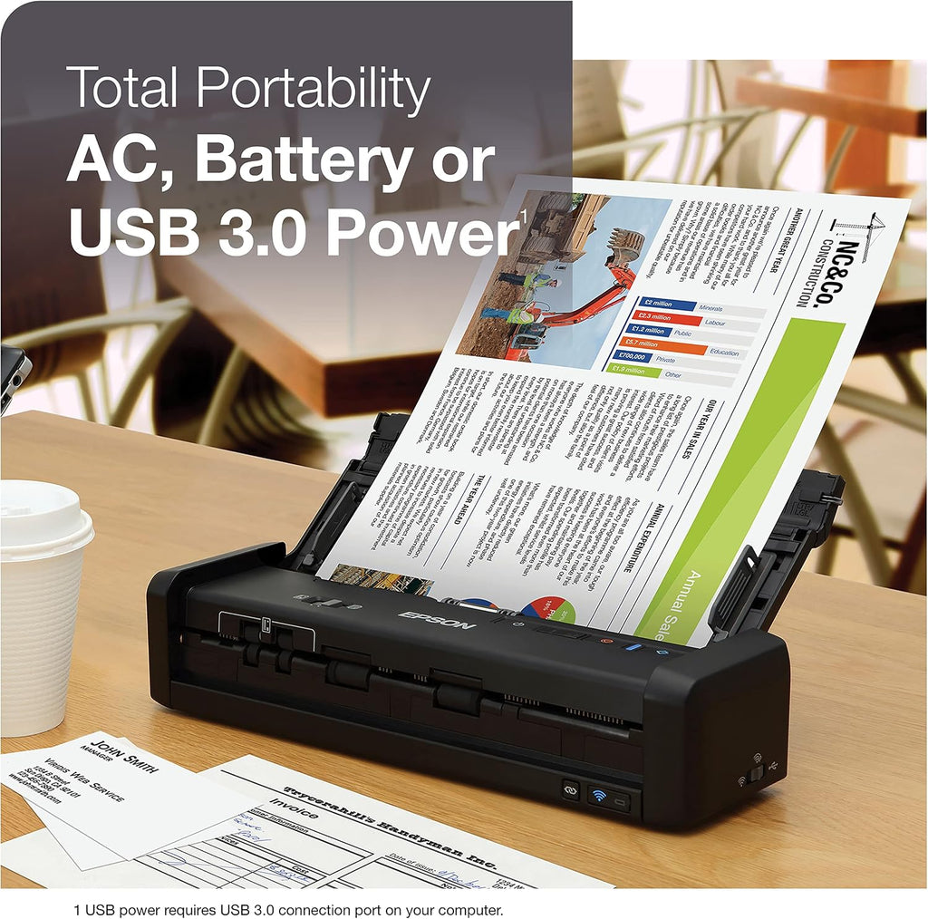 Epson Workforce ES-300W Wireless Color Portable Document Scanner with ADF for PC and Mac Sheet-fed, Duplex Scanning