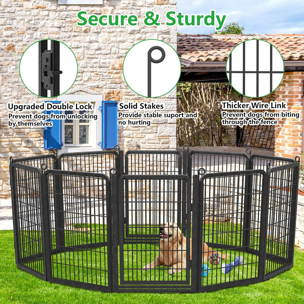 Dog Playpen Outdoor, 40' Height 10 Panels Pet Fence with Low Threshold Full Gate, Large Dog Fence Outdoor for Yard, Heavy Duty Pet Playpen Metal Play Pen Fence for RV Camping