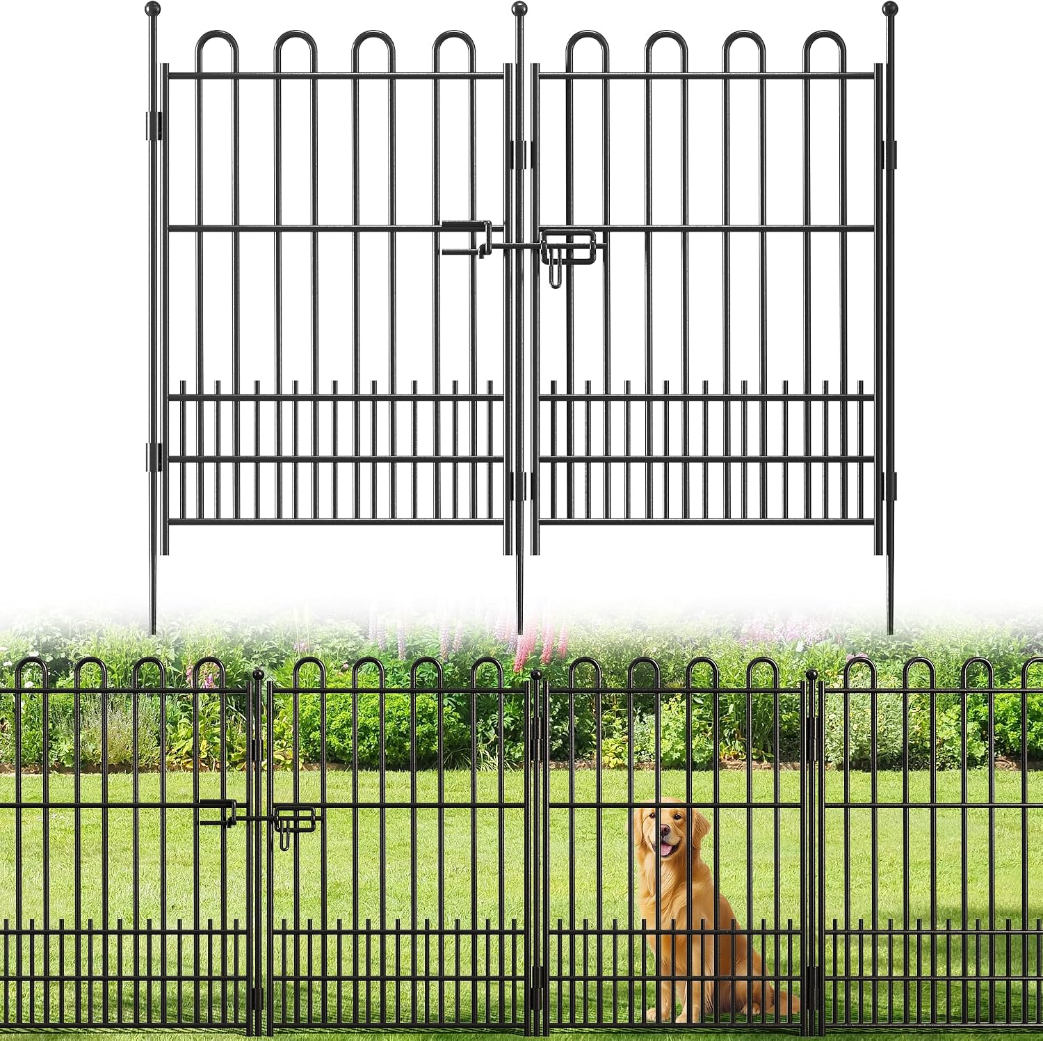 DurayLoly 10 Panels Garden Fence with Latch Gate, 39.51in (H) X 23.08ft(L) Animal Barrier Fence with 1in Gaps for Rabits, Tall Dog Fencing Outdoor for Yard, Flower Beds, Patios, Vegetable Patches