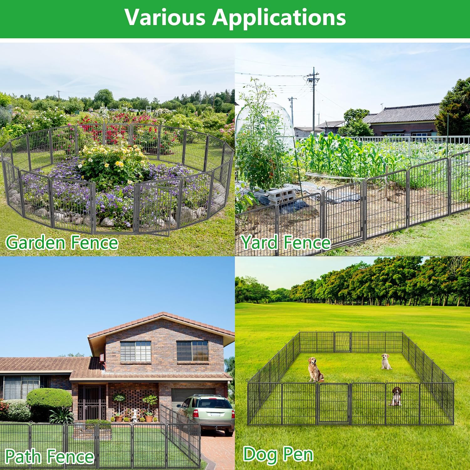 Decorative Garden Fence with Gate, 32 in(H) x 52 ft(L) Rustproof Metal Fence Panels No Dig Fence with Full Panel Gate, Dog Fence Outdoor for Yard, Animal Barrier Garden Fencing for Yard
