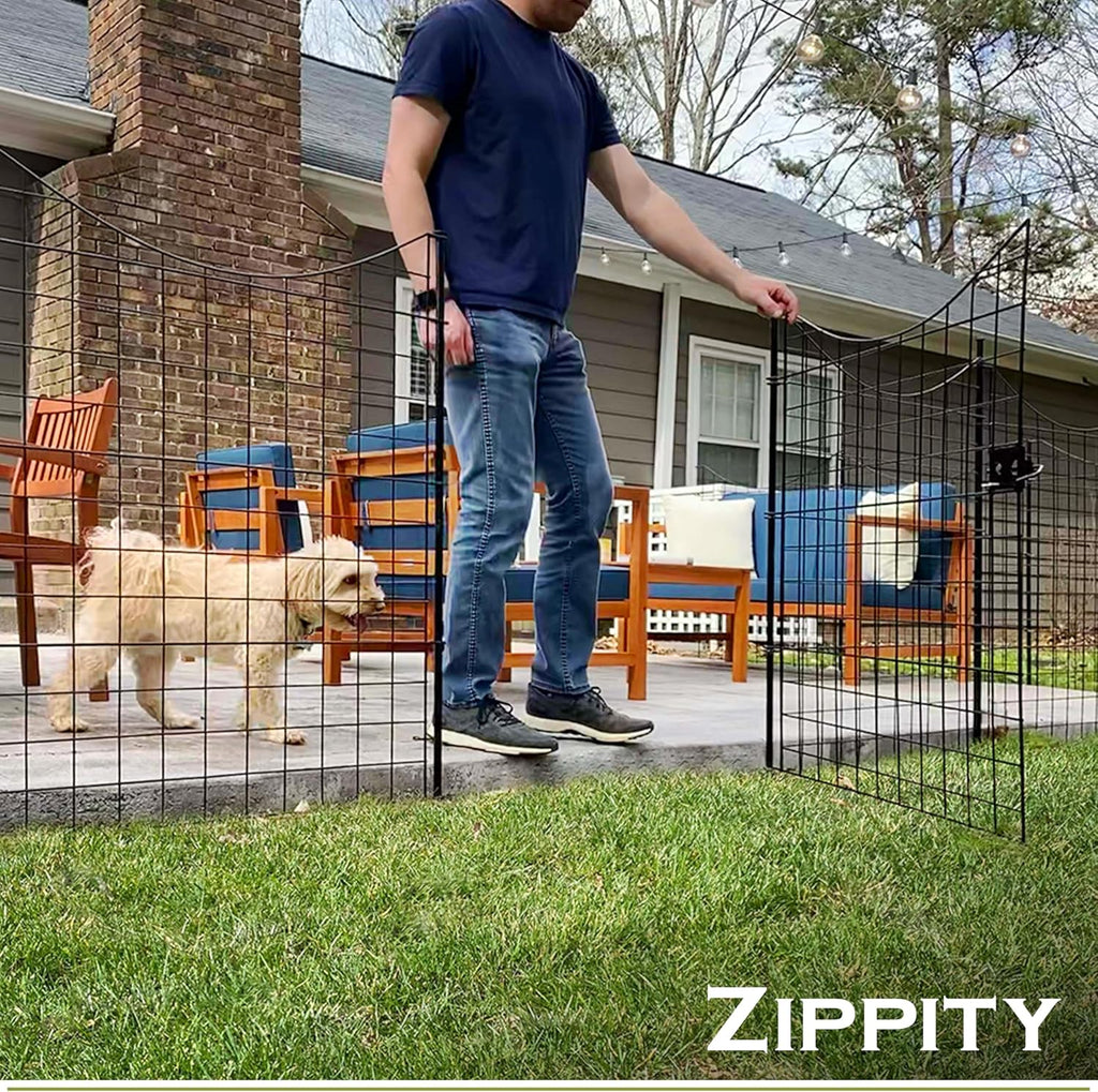 39in H (4 Fence Panels + 1 Gate) No Dig Easy Install Zippity Black Metal Fence, Decorative Garden Barrier for Dogs, Temporary Animal Enclosure, Yard Border Panels, WF29014