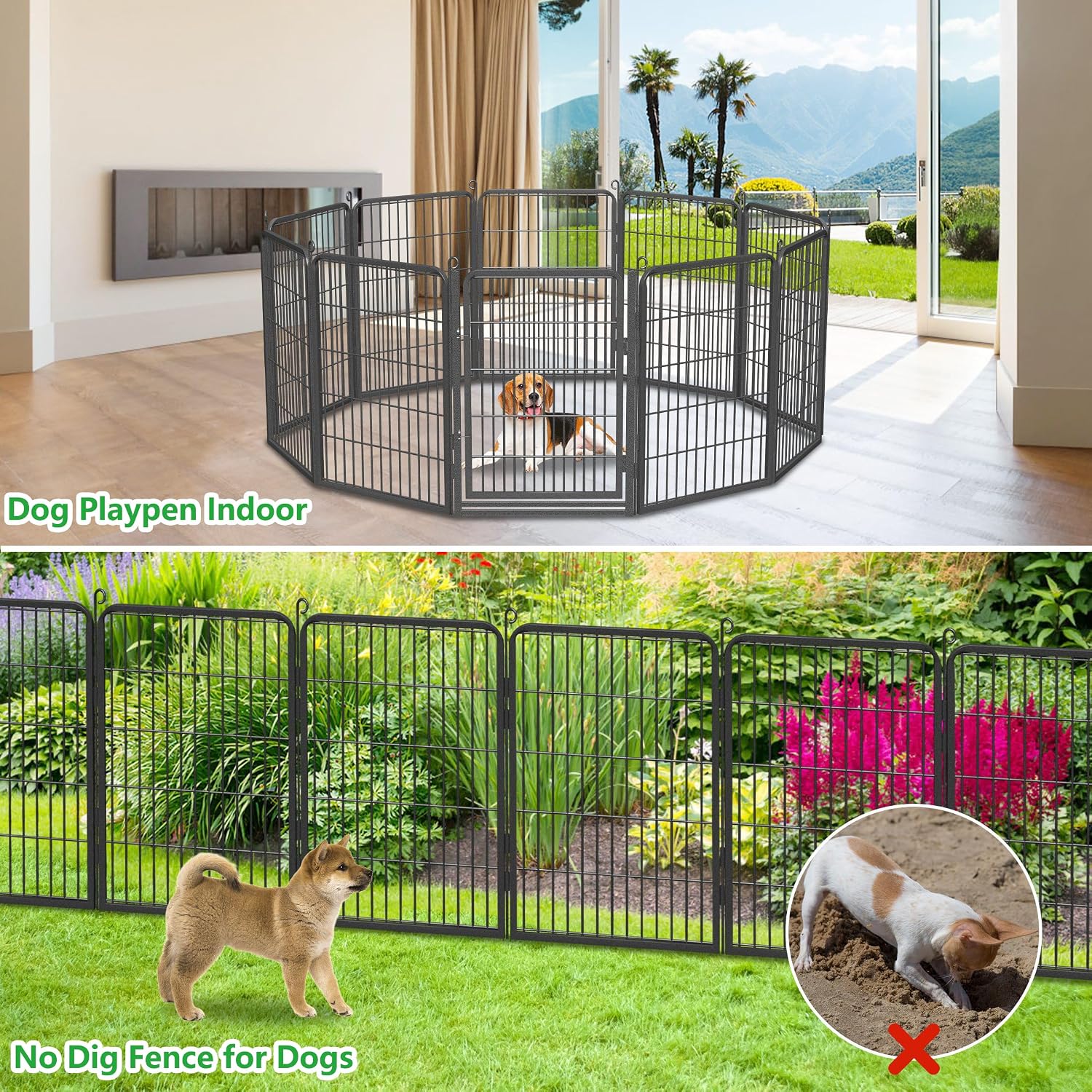 Decorative Garden Fence with Gate, 32 in(H) x 61 ft(L) Rustproof Metal Fence Panels No Dig Fence with Full Panel Gate, Dog Fence Outdoor for Yard, Animal Barrier Garden Fencing for Yard