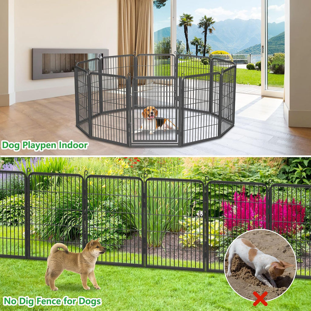 Decorative Garden Fence with Gate, 32 in(H) x 52 ft(L) Rustproof Metal Fence Panels No Dig Fence with Full Panel Gate, Dog Fence Outdoor for Yard, Animal Barrier Garden Fencing for Yard