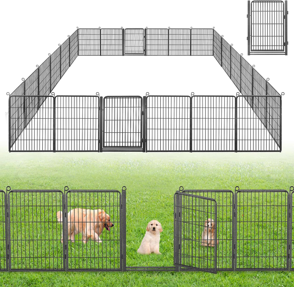 Decorative Garden Fence with Gate, 32 in(H) x 52 ft(L) Rustproof Metal Fence Panels No Dig Fence with Full Panel Gate, Dog Fence Outdoor for Yard, Animal Barrier Garden Fencing for Yard