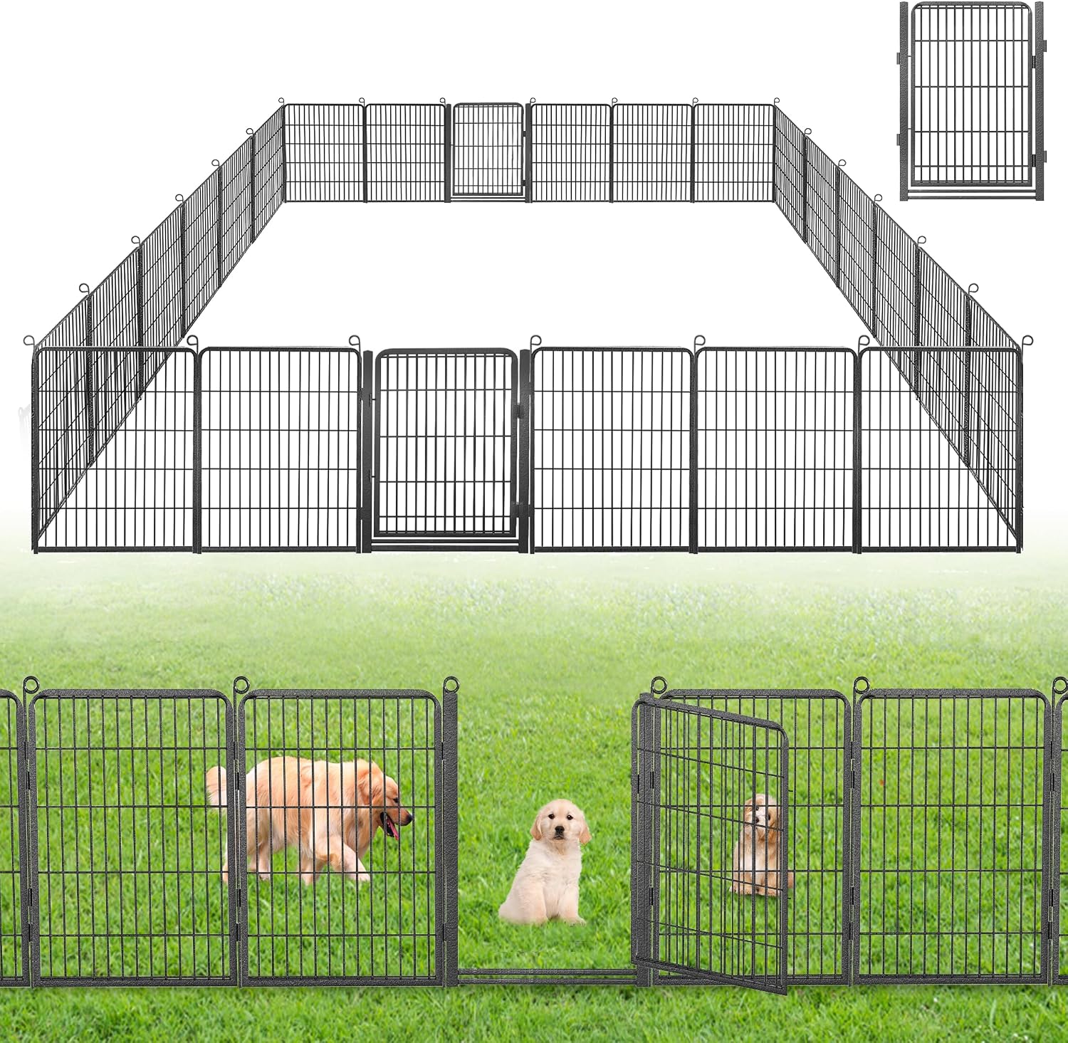 Decorative Garden Fence with Gate, 32 in(H) x 52 ft(L) Rustproof Metal Fence Panels No Dig Fence with Full Panel Gate, Dog Fence Outdoor for Yard, Animal Barrier Garden Fencing for Yard