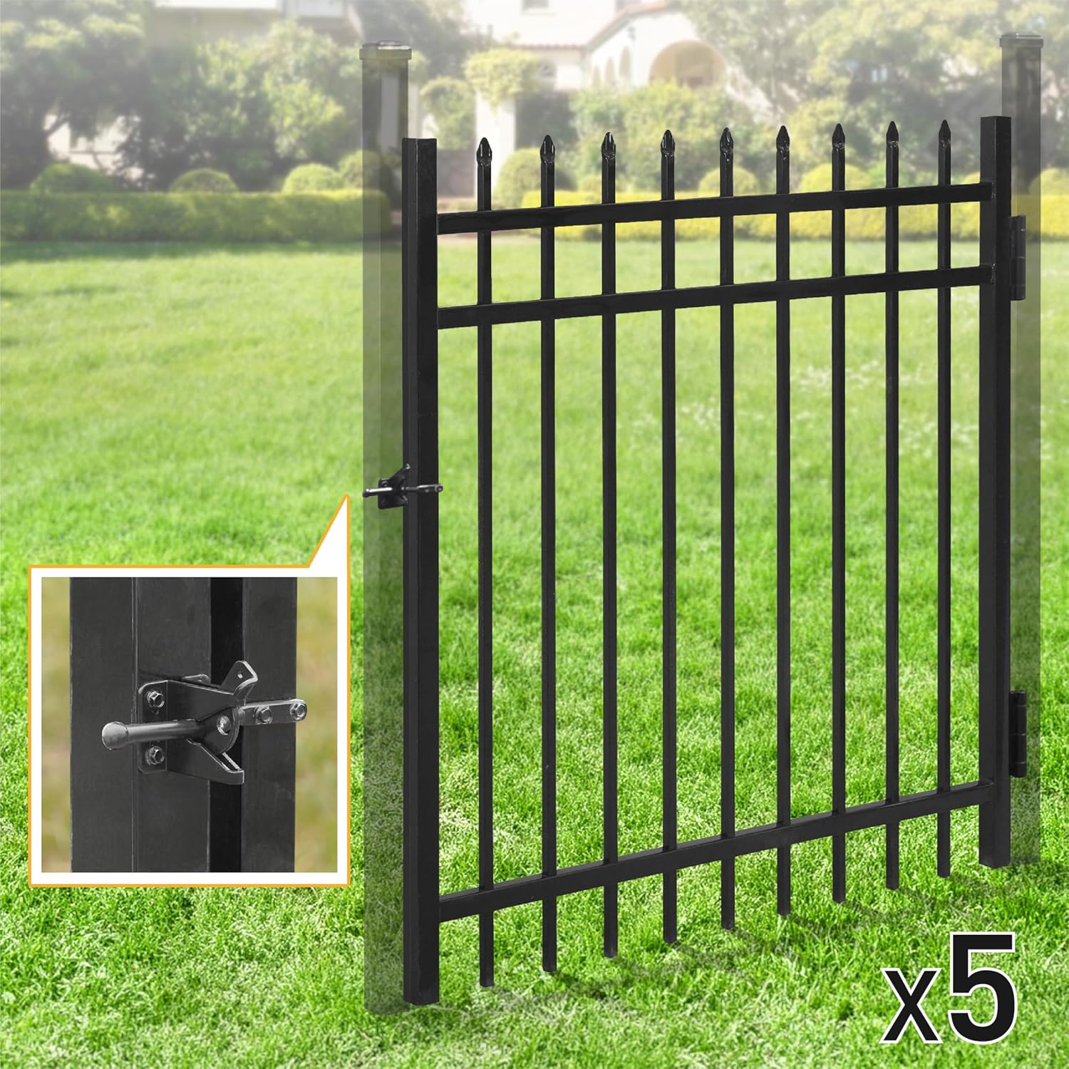 Pinnacle Fence Gate Pack of 5 - Heavy Duty Steel Outdoor Fence Gates, 4FT x 4FT, Anti-Rust, Decorative for Residential, Yard, Pool, Patio