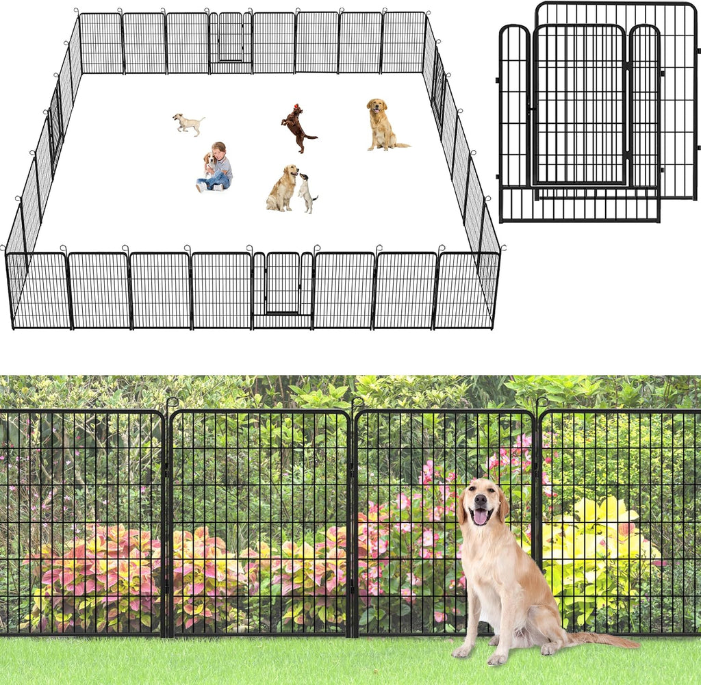 No Dig Decorative Garden Fence with Gate Rustproof Metal Fence Panels, 40in(H) x 101Ft(L) Garden Fencing for Yard 38 Panels Animal Barrier Fence for Dogs, Rabbit, Patio