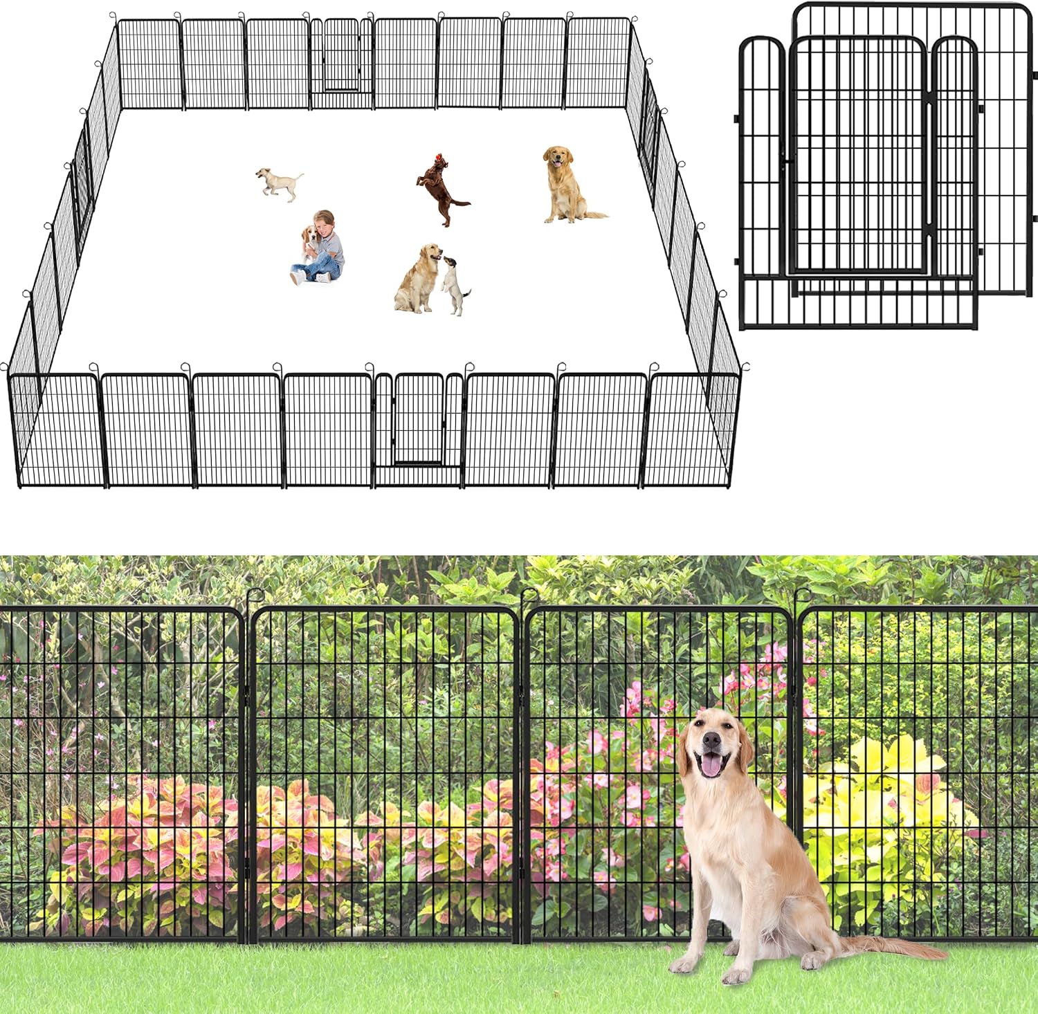 No Dig Decorative Garden Fence with Gate Rustproof Metal Fence Panels, 40in(H) x 101Ft(L) Garden Fencing for Yard 38 Panels Animal Barrier Fence for Dogs, Rabbit, Patio