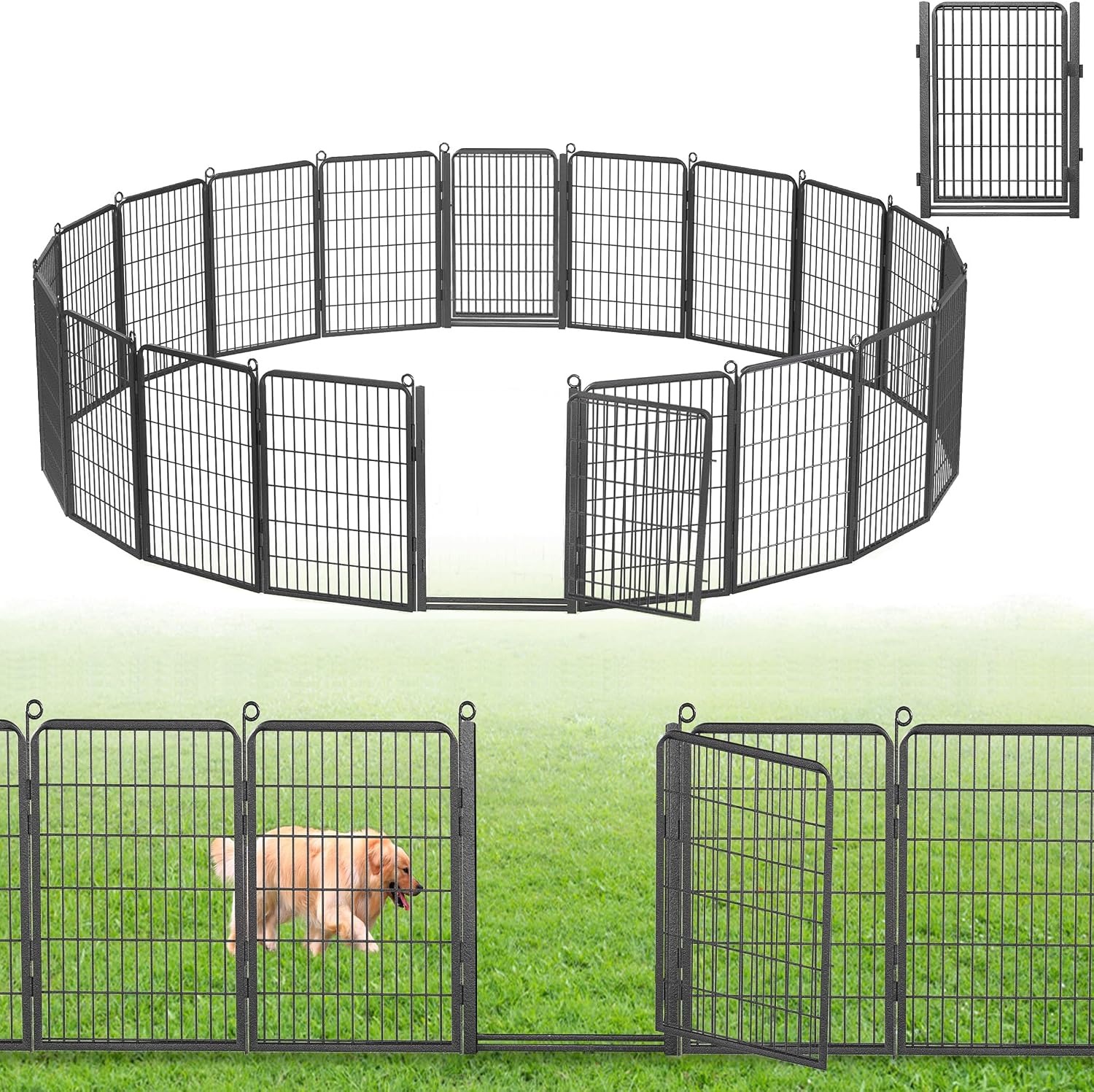 Decorative Garden Fence with Gate, 40 in(H) x 45 ft(L) Rustproof Metal Fence Panels No Dig Fence with Full Panel Gate, Dog Fence Outdoor for Yard, Animal Barrier Garden Fencing for Yard