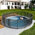 36ft x 32in Removable Pool Fence - 14 Panel & 2 Gate In-Ground Safety Barrier with Reinforced Stakes for Pets - Black-Silver Metal Fencing for Patio & Garden