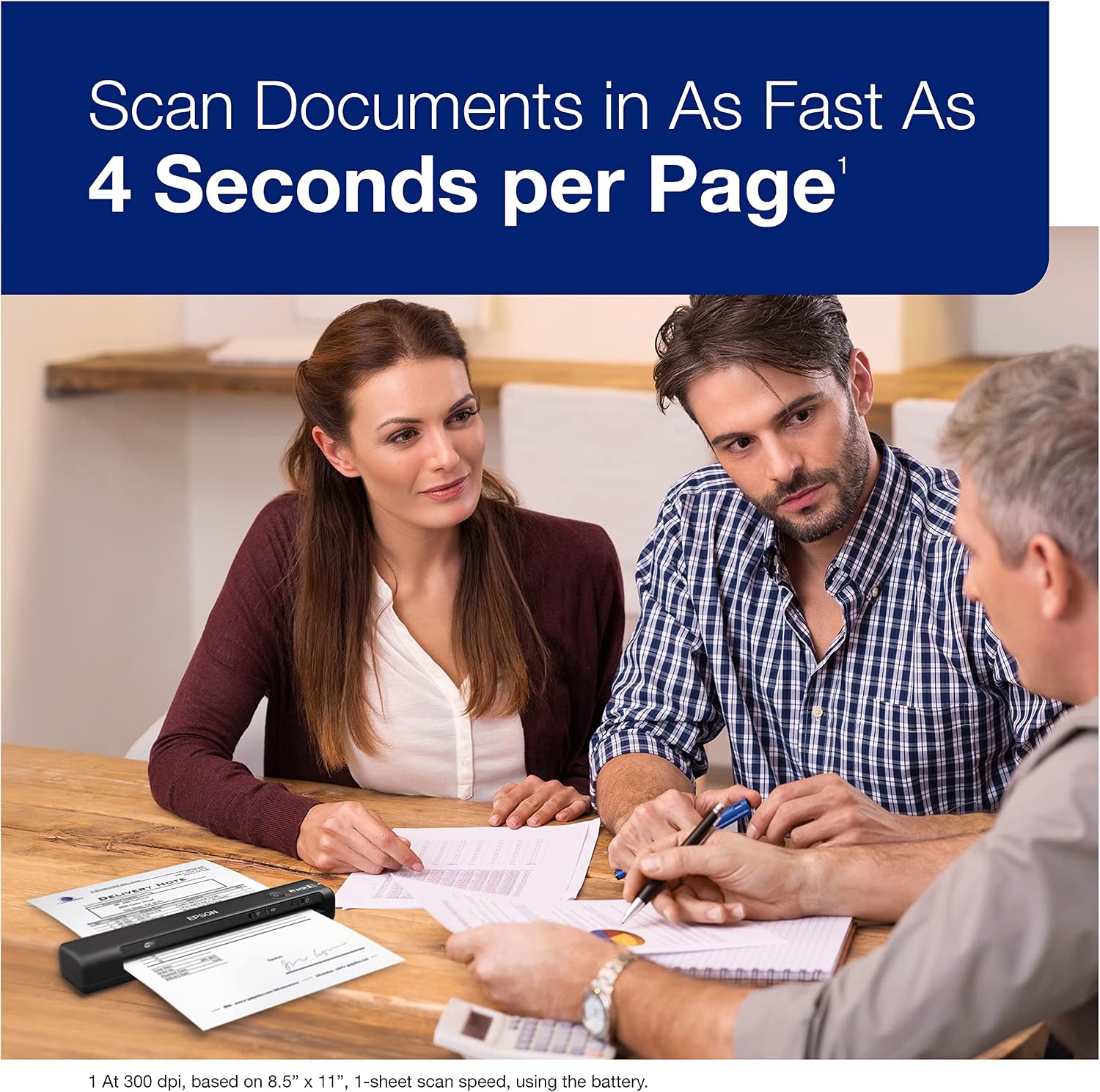 Epson Workforce ES-60W Wireless Portable Sheet-fed Document Scanner for PC and Mac 10.7' by 1.9' by 1.4'