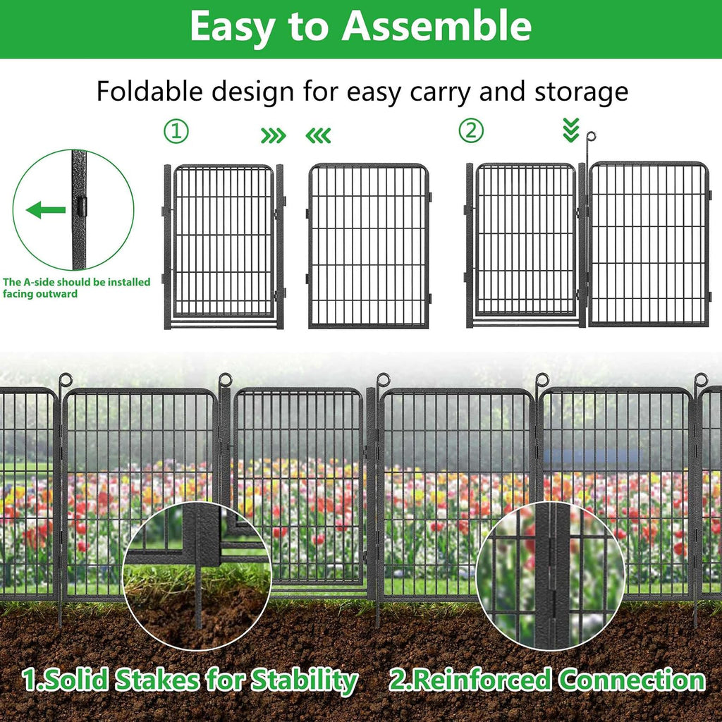Decorative Garden Fence with Gate, 32 in(H) x 30 ft(L) Rustproof Metal Fence Panels No Dig Fence with Full Panel Gate, Dog Fence Outdoor for Yard, Animal Barrier Garden Fencing for Yard