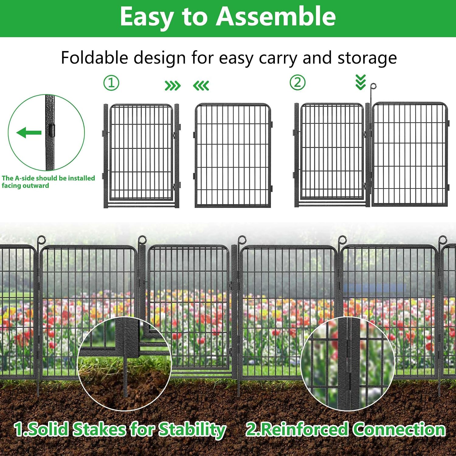 Decorative Garden Fence with Gate, 32 in(H) x 30 ft(L) Rustproof Metal Fence Panels No Dig Fence with Full Panel Gate, Dog Fence Outdoor for Yard, Animal Barrier Garden Fencing for Yard