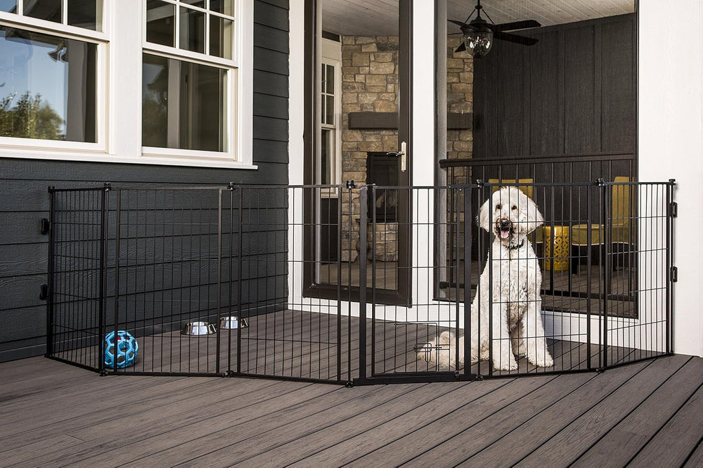 Carlson Pet Products 3-in-1 Extra Tall Weather-Resistant Outdoor 144-Inch Wide Pet Gate, Pen and Fence, Bonus Includes Small Pet Door,Black