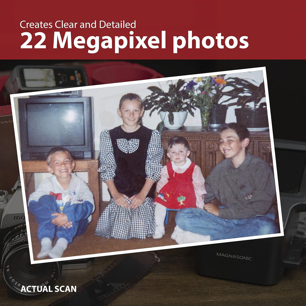 Magnasonic All-in-One 24MP Film Scanner with Large 5' Display & HDMI, Converts 35mm/126/110/Super 8 Film & 135/126/110 Slides into Digital Photos, Built-in Memory with a HDMI Cable