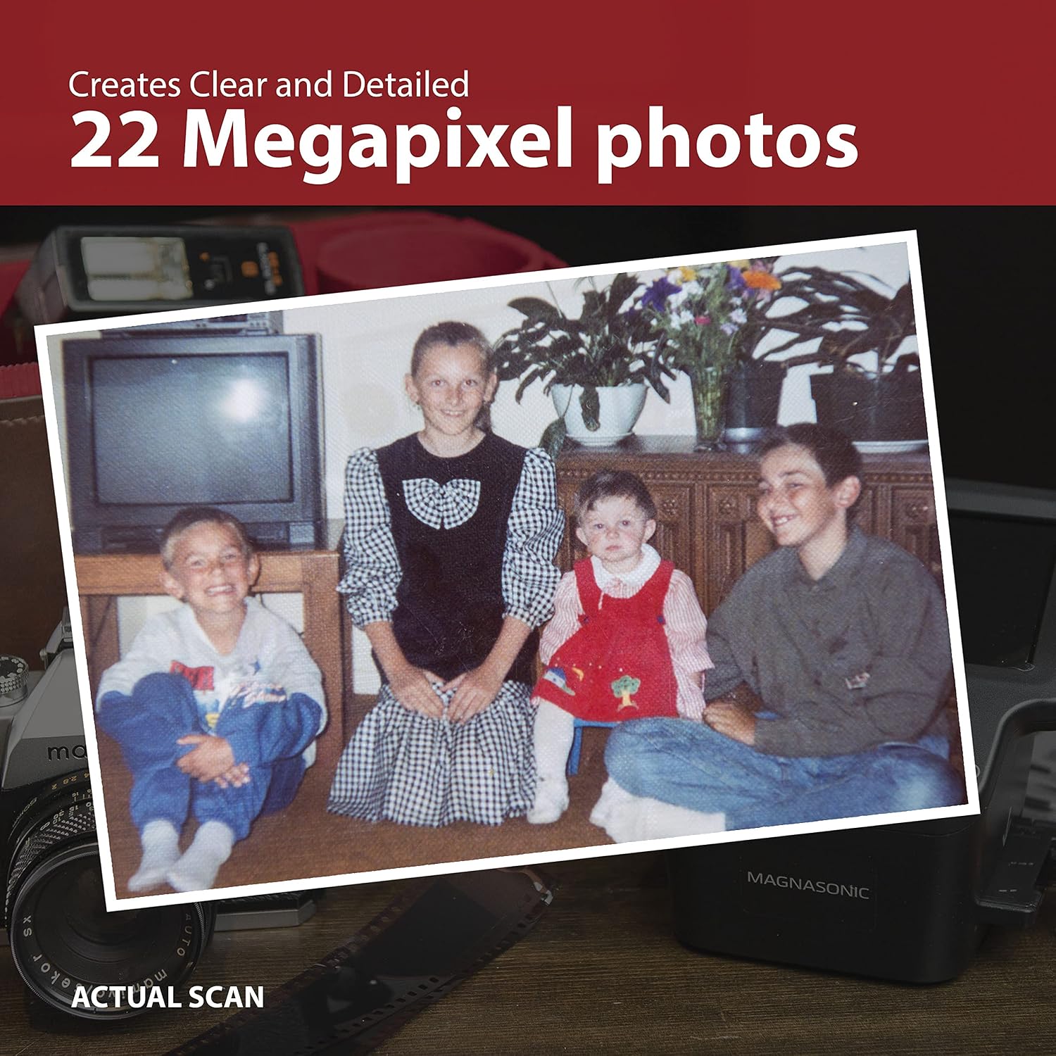 Magnasonic All-in-One 24MP Film Scanner with Large 5' Display & HDMI, Converts 35mm/126/110/Super 8 Film & 135/126/110 Slides into Digital Photos, Built-in Memory with a HDMI Cable