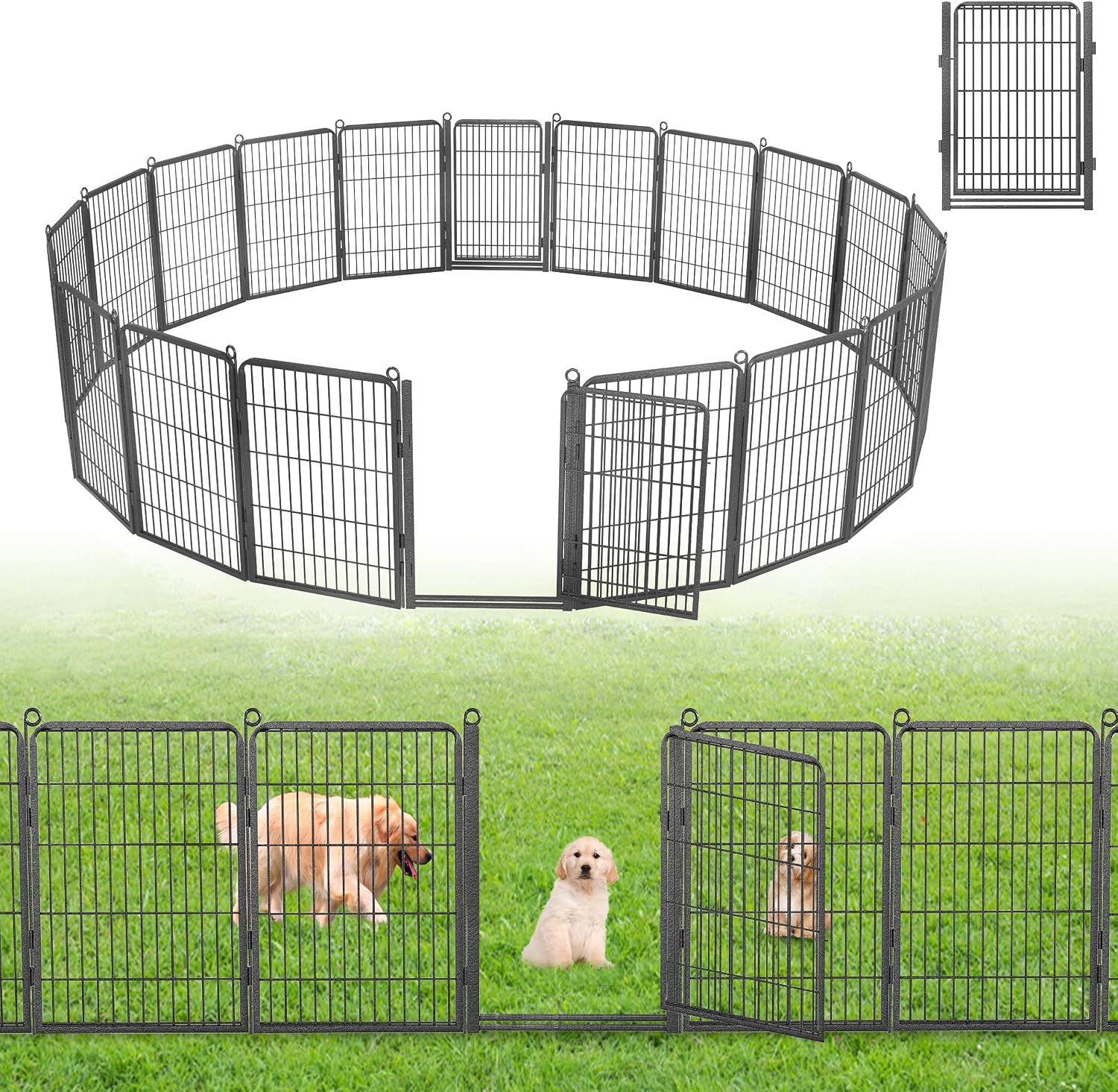 Decorative Garden Fence with Gate, 32 in(H) x 43 ft(L) Rustproof Metal Fence Panels No Dig Fence with Full Panel Gate, Dog Fence Outdoor for Yard, Animal Barrier Garden Fencing for Yard