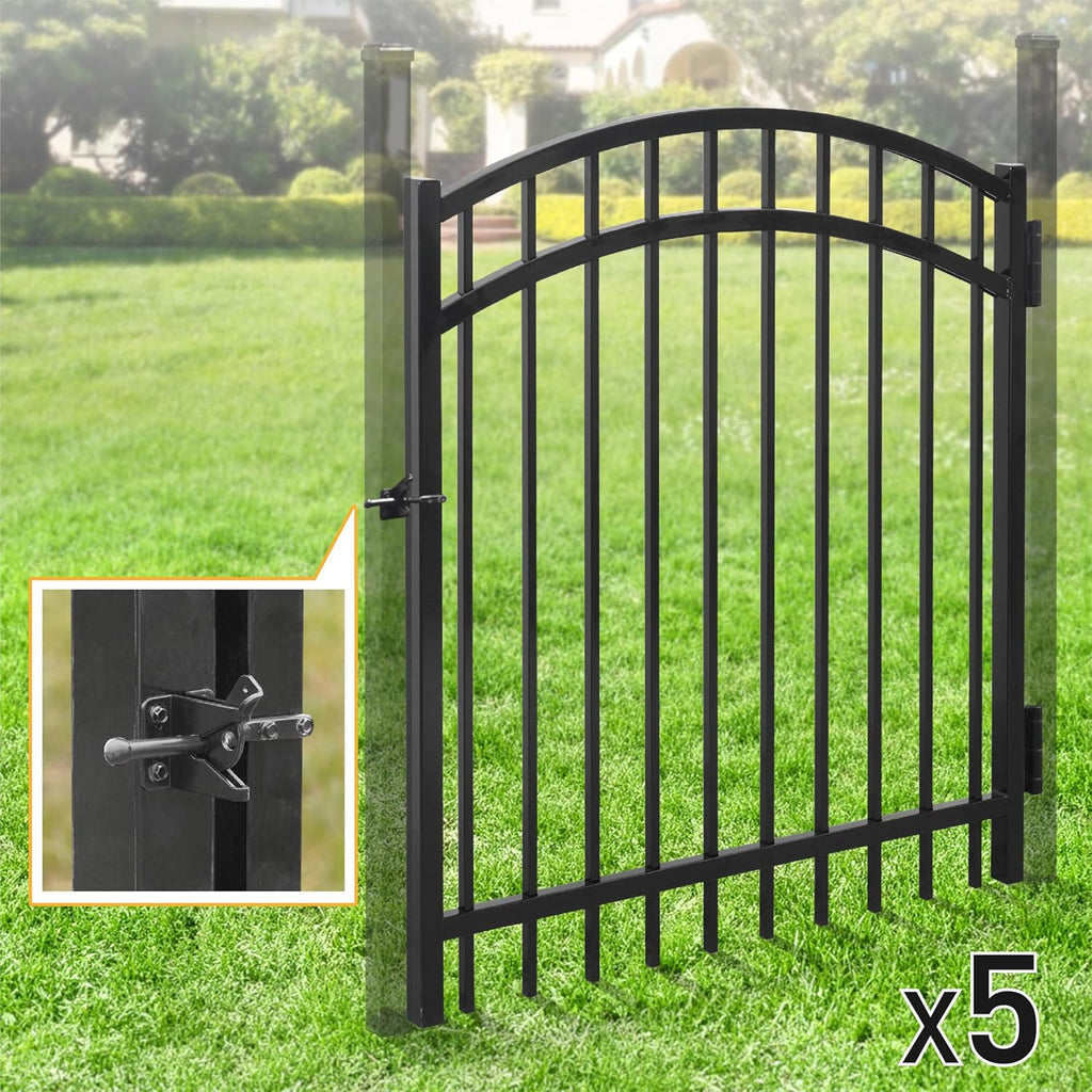 Fencer Wire Heavy Duty Arched Decorative Fence Gate, 4FT Height x 4FT Width Outdoor Fence Gate, Outdoor Anti-Rust Metal Steel Gate for Fencing Garden Barrier, with Gate Lock, Pack of 5