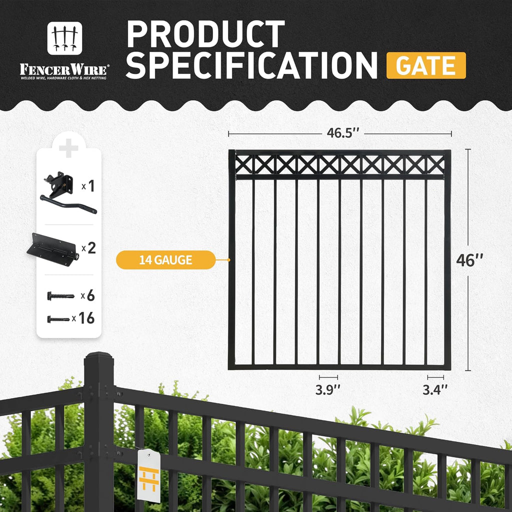Fencer Wire Heavy Duty Flat Top X-Pattern Decorative Fence Gate, 4FT Height x 4FT Width Outdoor Fence Gate, Outdoor Anti-Rust Metal Steel Gate for Fencing Barrier, Garden Gate with Gate Lock