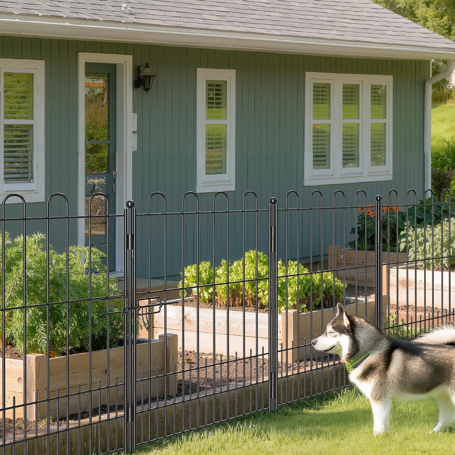 DurayLoly 10 Panels Garden Fence with Latch Gate, 39.51in (H) X 23.08ft(L) Animal Barrier Fence with 1in Gaps for Rabits, Tall Dog Fencing Outdoor for Yard, Flower Beds, Patios, Vegetable Patches