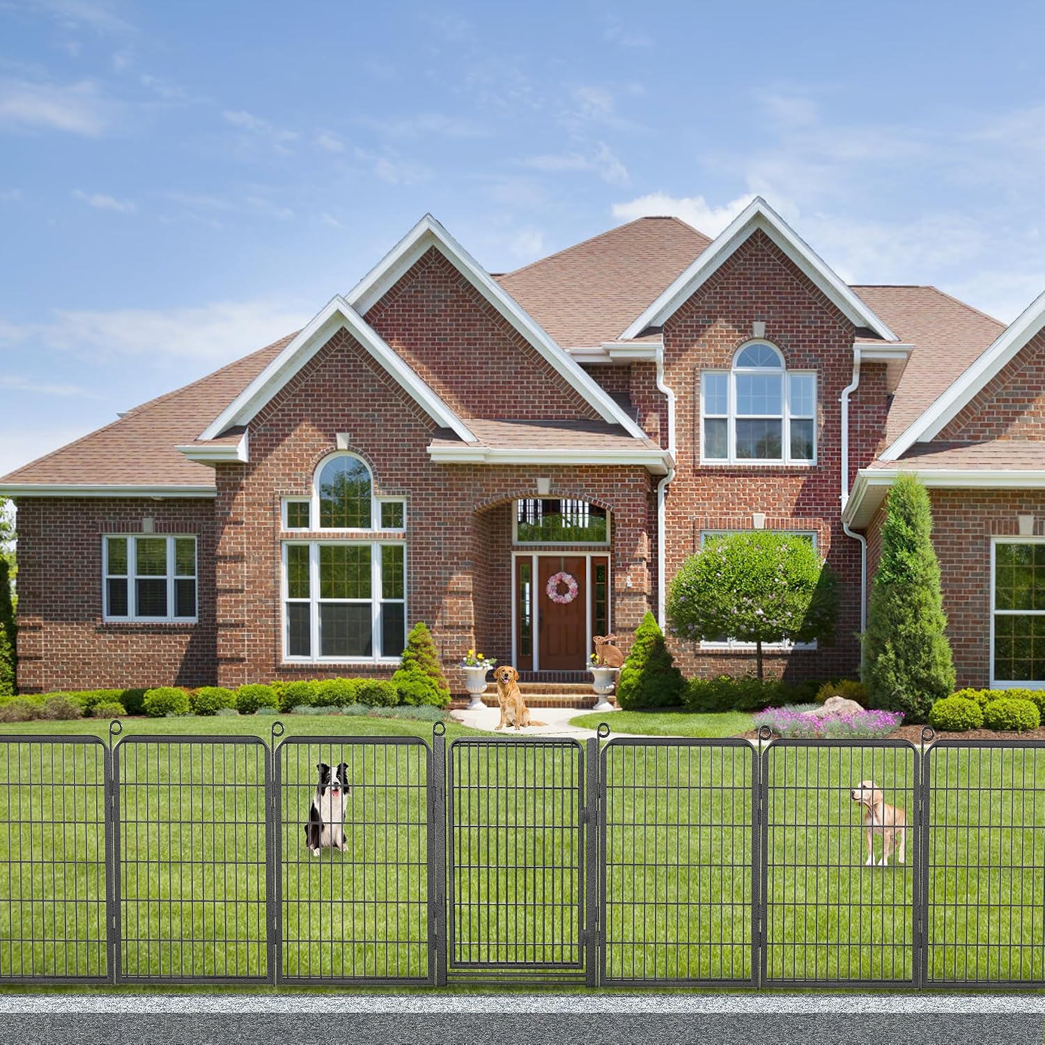 Decorative Garden Fence with Gate, 40 in(H) x 32 ft(L) Rustproof Metal Fence Panels No Dig Fence with Full Panel Gate, Dog Fence Outdoor for Yard, Animal Barrier Garden Fencing for Yard
