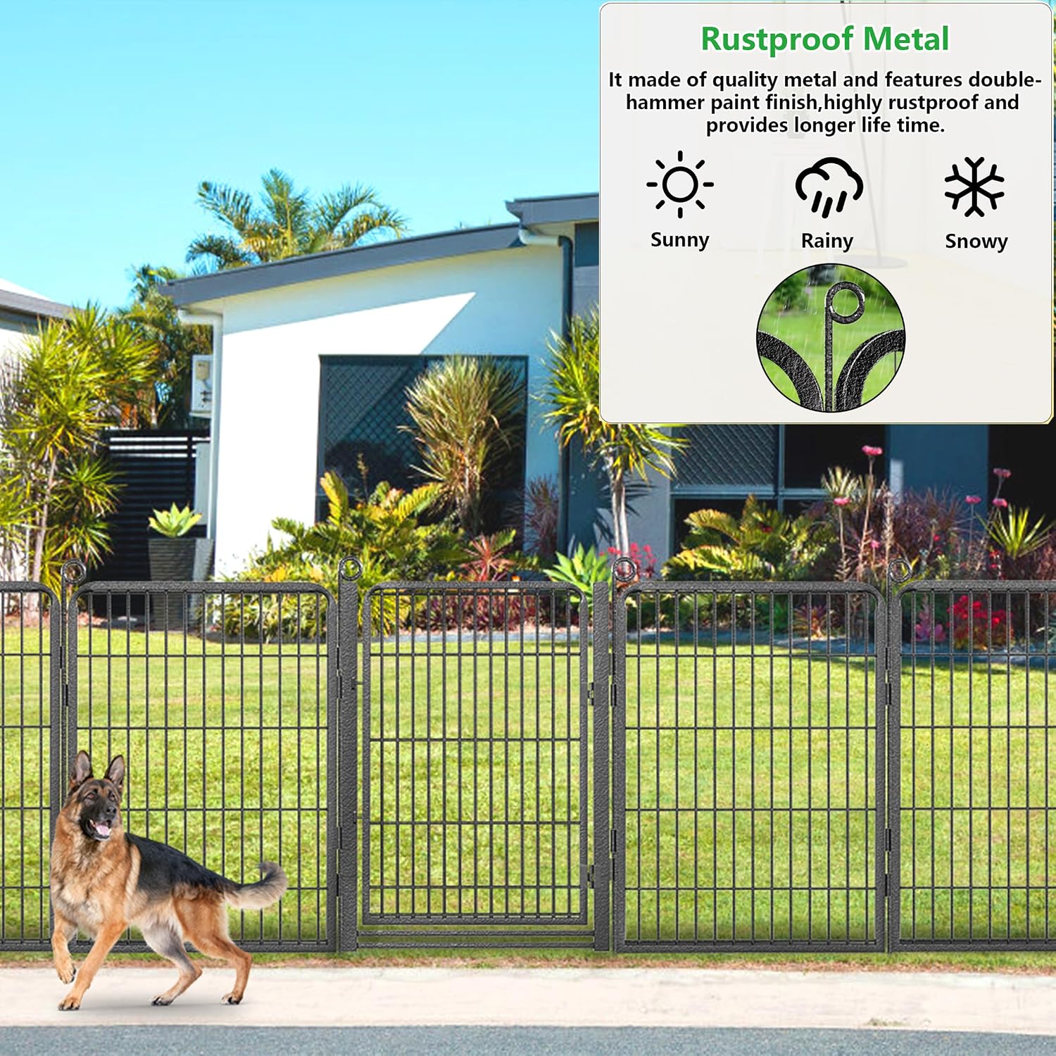 Decorative Garden Fence with Gate, 32 in(H) x 61 ft(L) Rustproof Metal Fence Panels No Dig Fence with Full Panel Gate, Dog Fence Outdoor for Yard, Animal Barrier Garden Fencing for Yard