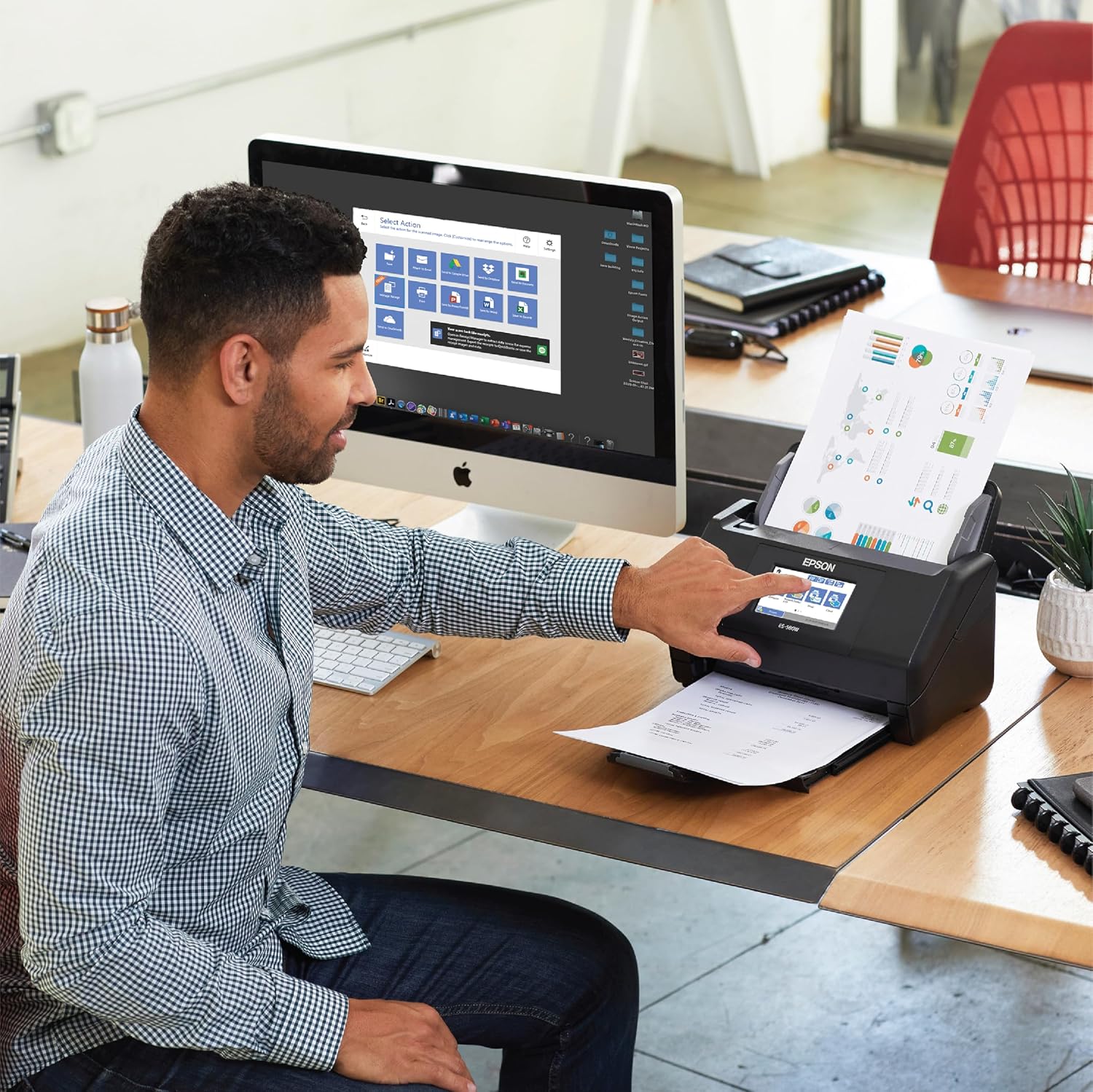 Epson Workforce ES-580W Wireless Color Duplex Desktop Document Scanner for Computers Including PC and Mac with 100 Sheet ADF Auto Feeder and Intuitive 4.3 in Touchscreen, Black
