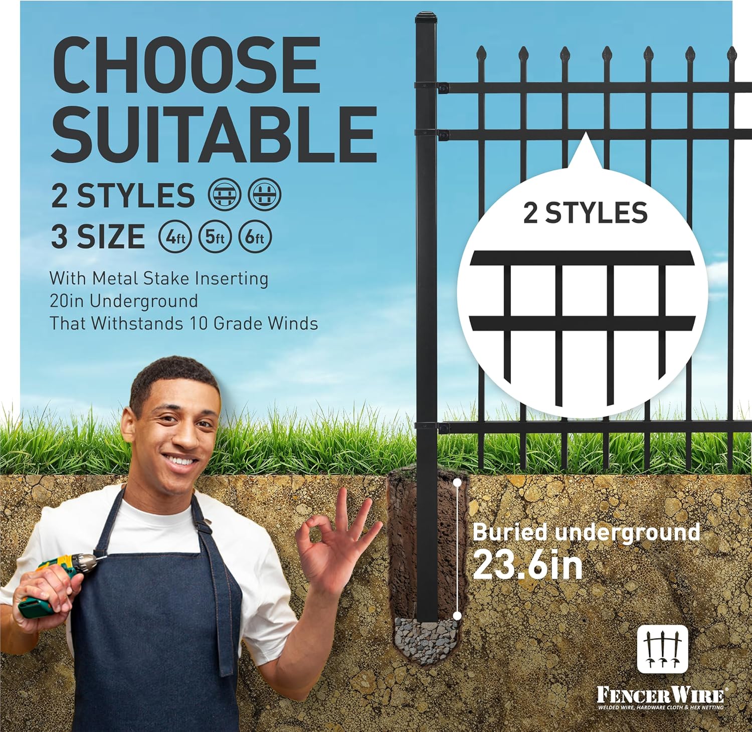 Fencer Wire 52FT Heavy Duty Pinnacle Fence Barrier Kit, Anti-Rust Metal Steel Fence with 4FT Height X 8FT Width Panels, Gate, Posts, Connectors, Outdoor Fencing for Yard, Pool, Patio