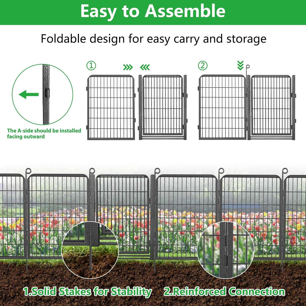 Decorative Garden Fence with Gate, 40 in(H) x 23 ft(L) Rustproof Metal Fence Panels No Dig Fence with Full Panel Gate, Dog Fence Outdoor for Yard, Animal Barrier Garden Fencing for Yard