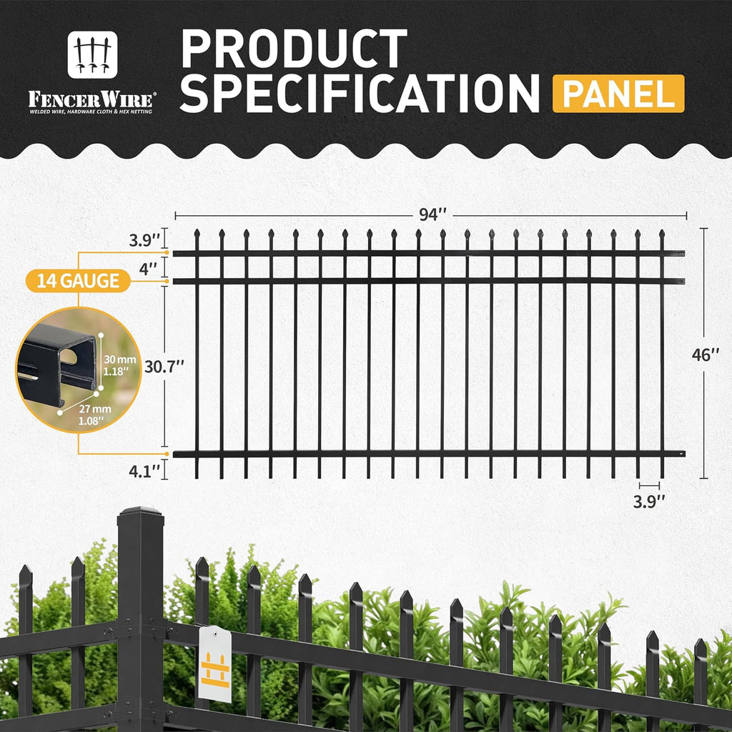 Fencer Wire 52FT Heavy Duty Pinnacle Fence Barrier Kit, Anti-Rust Metal Steel Fence with 4FT Height X 8FT Width Panels, Gate, Posts, Connectors, Outdoor Fencing for Yard, Pool, Patio