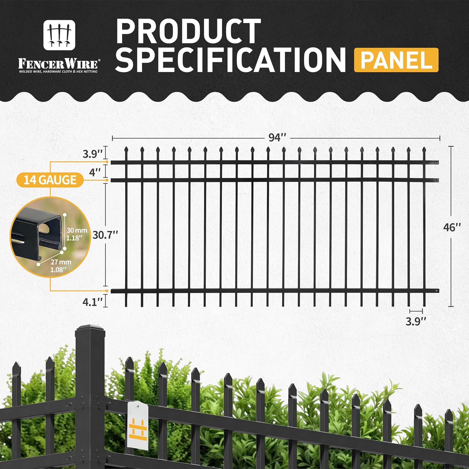 Fencer Wire 52FT Heavy Duty Pinnacle Fence Barrier Kit, Anti-Rust Metal Steel Fence with 4FT Height X 8FT Width Panels, Gate, Posts, Connectors, Outdoor Fencing for Yard, Pool, Patio