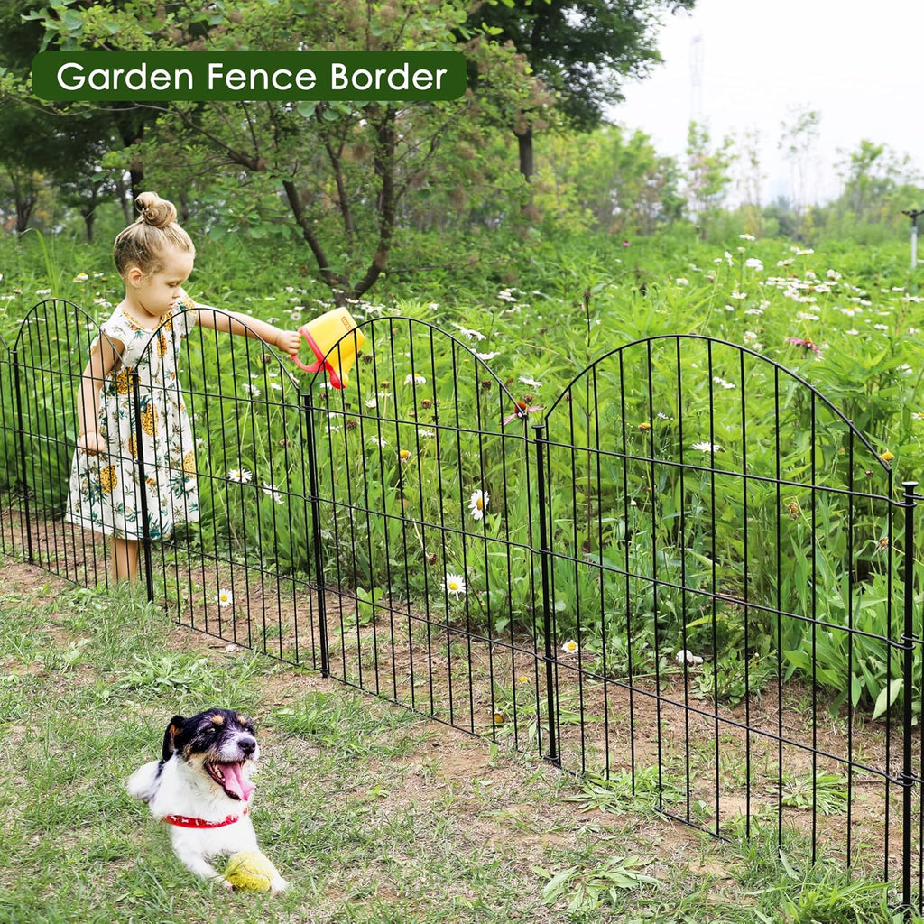 FOREHOGAR Metal Garden Fence 28in (H) x 37.3ft (L), 16 Panels + 17 Stakes Dog Fences Border Fence Animal Barrier, No Dig Garden Fencing for Yard Flower Bed Patio Outdoor, CTW2816 Black