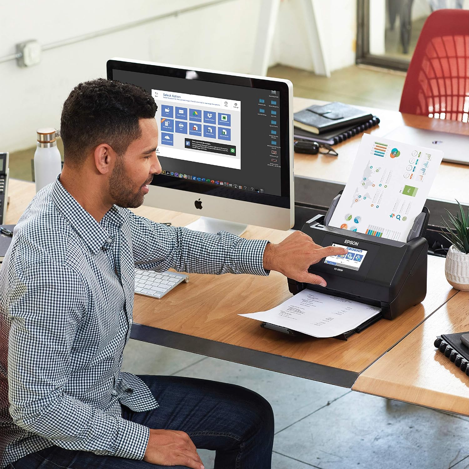 Epson Workforce ES-580W Wireless Color Duplex Desktop Document Scanner for Computers Including PC and Mac with 100 Sheet ADF Auto Feeder and Intuitive 4.3 in Touchscreen, Black