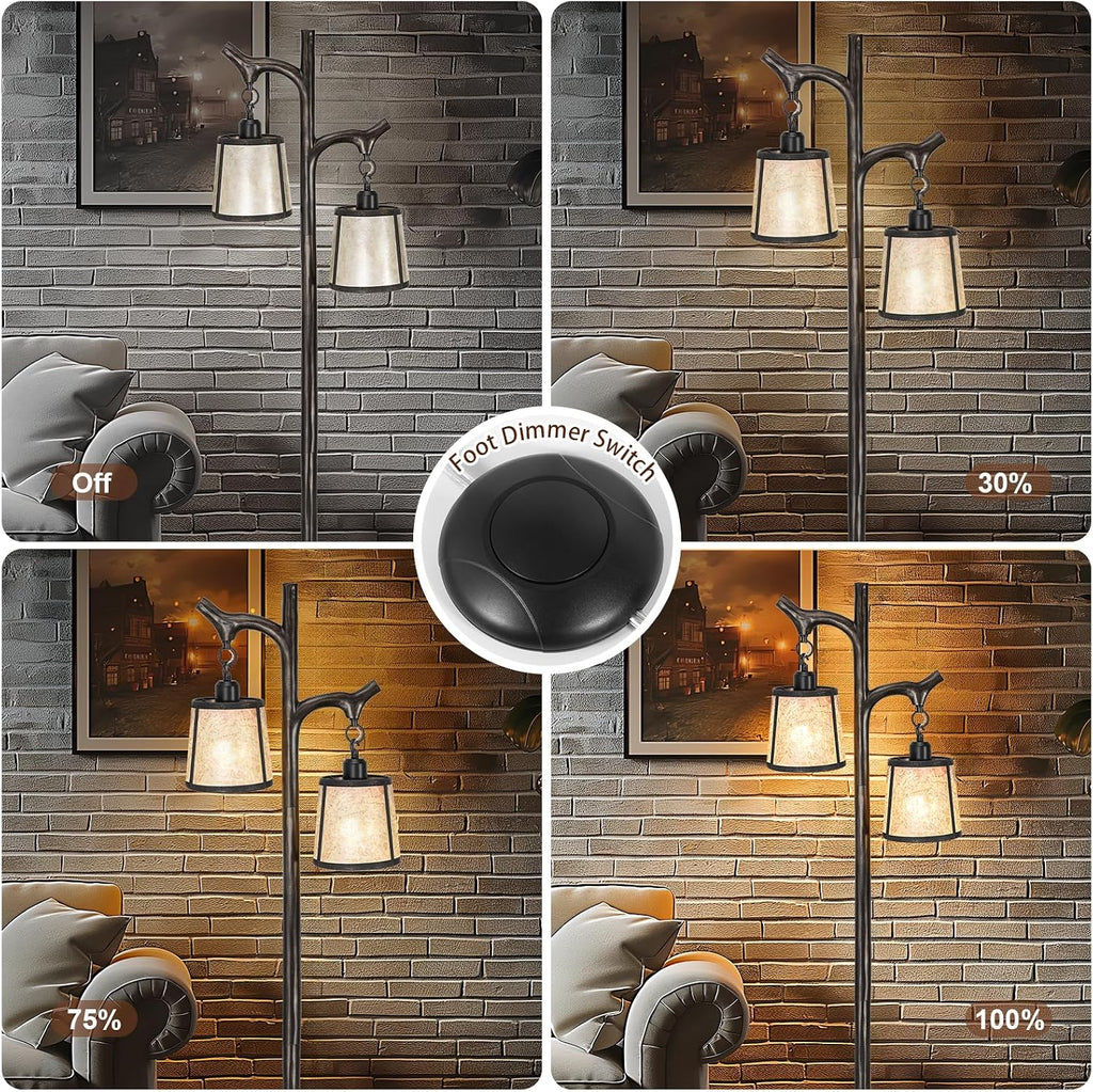 68' Farmhouse Floor Lamp With Mica Shade For Living Room,Modern Industrial Vintage Standing Floor Lamp for Bedroom ,Stepless Dimmable Rustic Tree Trunk Tall Lamp For Office,Living Room (Bulb Included)