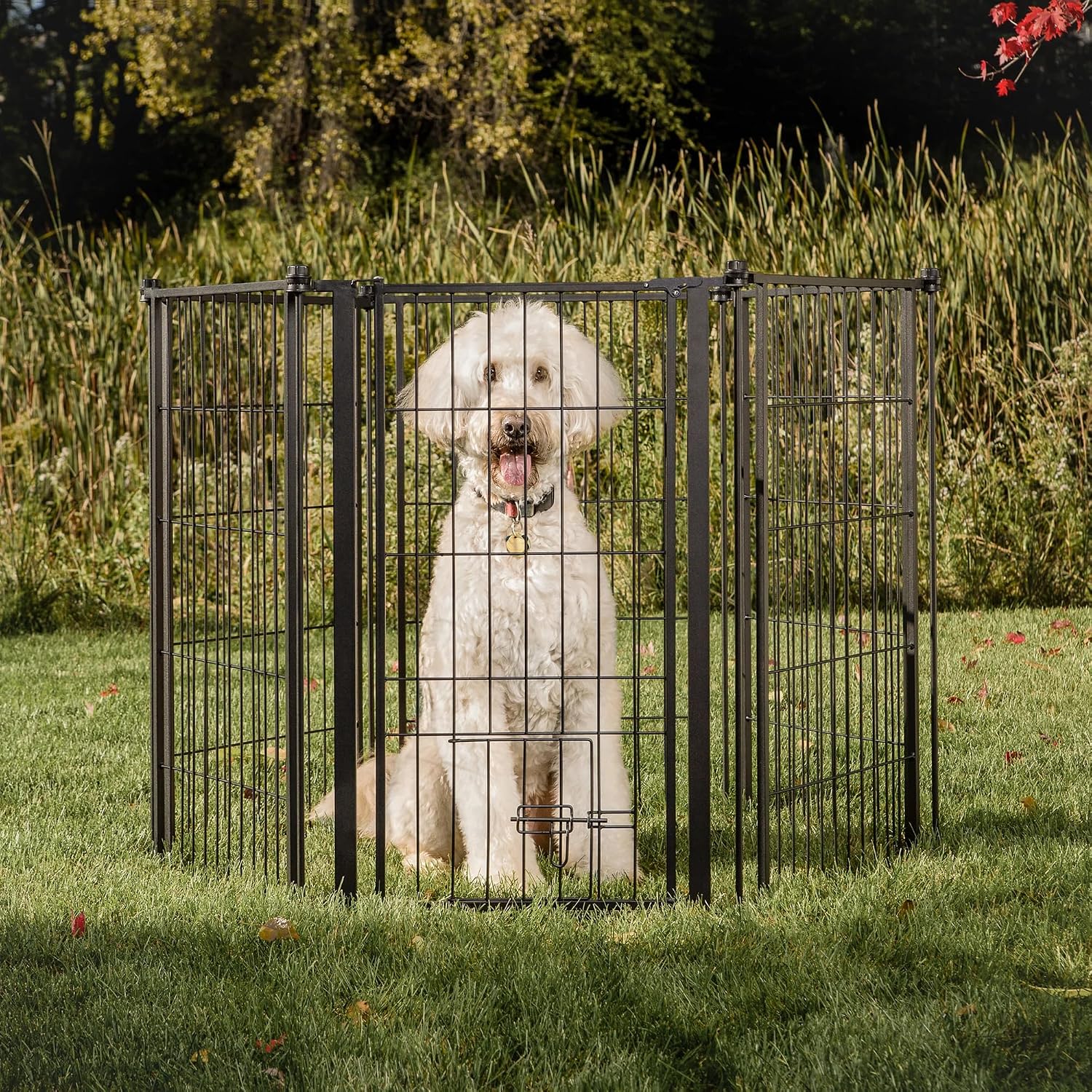 Carlson Pet Products 3-in-1 Extra Tall Weather-Resistant Outdoor 144-Inch Wide Pet Gate, Pen and Fence, Bonus Includes Small Pet Door,Black