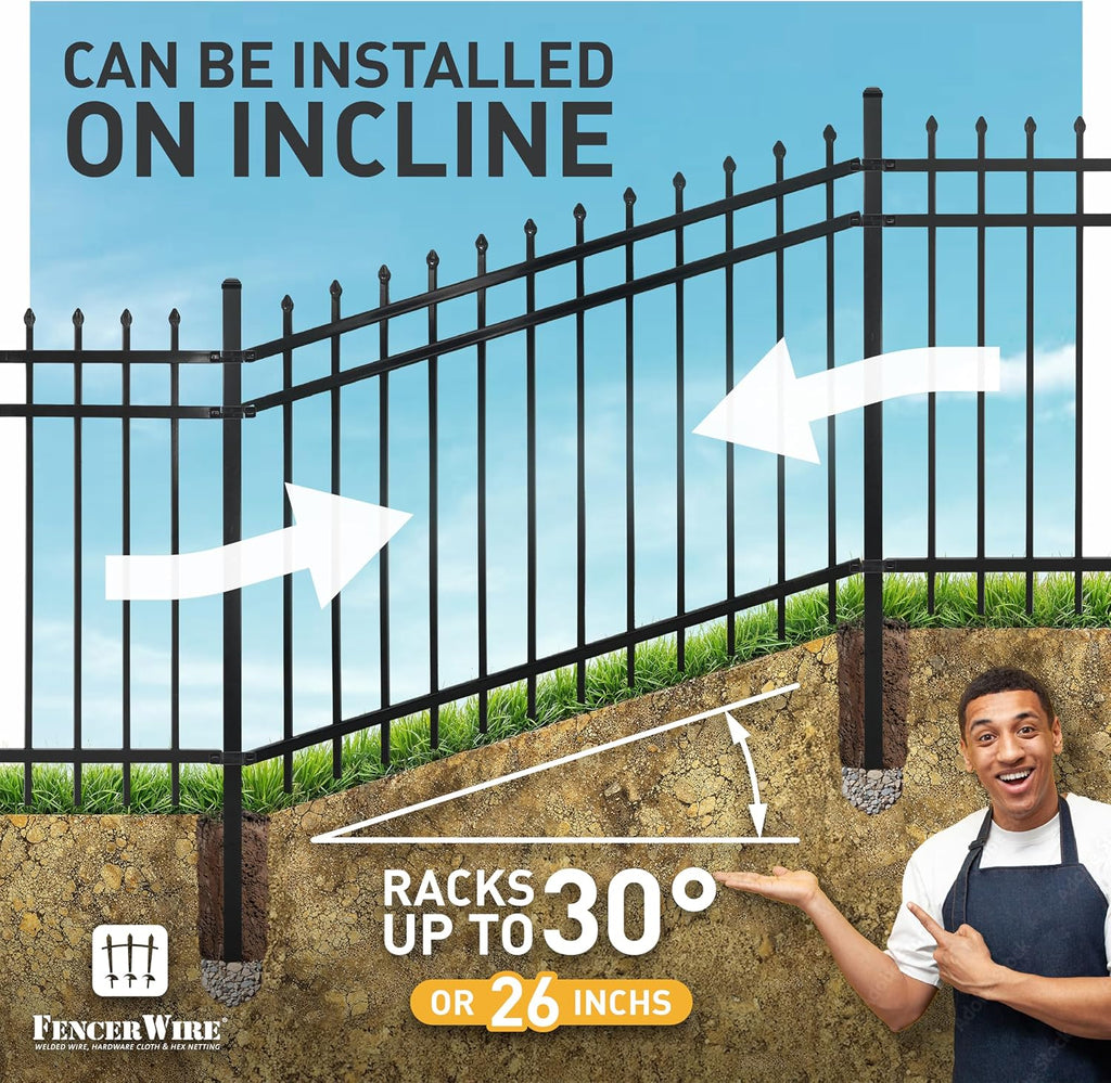Fencer Wire 52FT Heavy Duty Pinnacle Fence Barrier Kit, Anti-Rust Metal Steel Fence with 4FT Height X 8FT Width Panels, Gate, Posts, Connectors, Outdoor Fencing for Yard, Pool, Patio