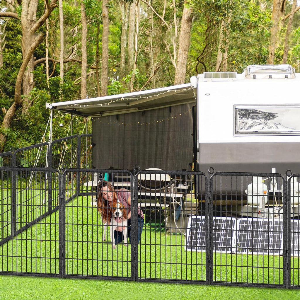 Dog Playpen Outdoor, 40' Height 10 Panels Pet Fence with Low Threshold Full Gate, Large Dog Fence Outdoor for Yard, Heavy Duty Pet Playpen Metal Play Pen Fence for RV Camping
