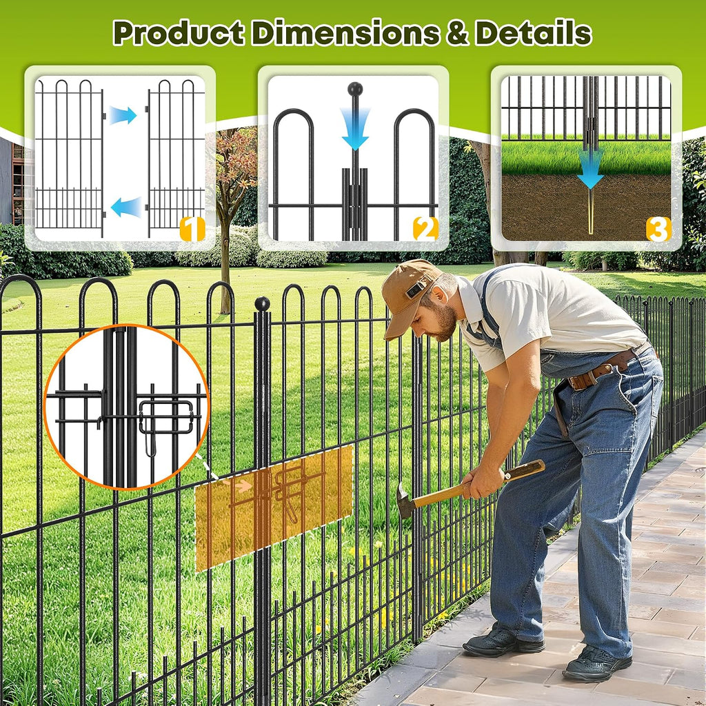 DurayLoly 10 Panels Garden Fence with Latch Gate, 39.51in (H) X 23.08ft(L) Animal Barrier Fence with 1in Gaps for Rabits, Tall Dog Fencing Outdoor for Yard, Flower Beds, Patios, Vegetable Patches