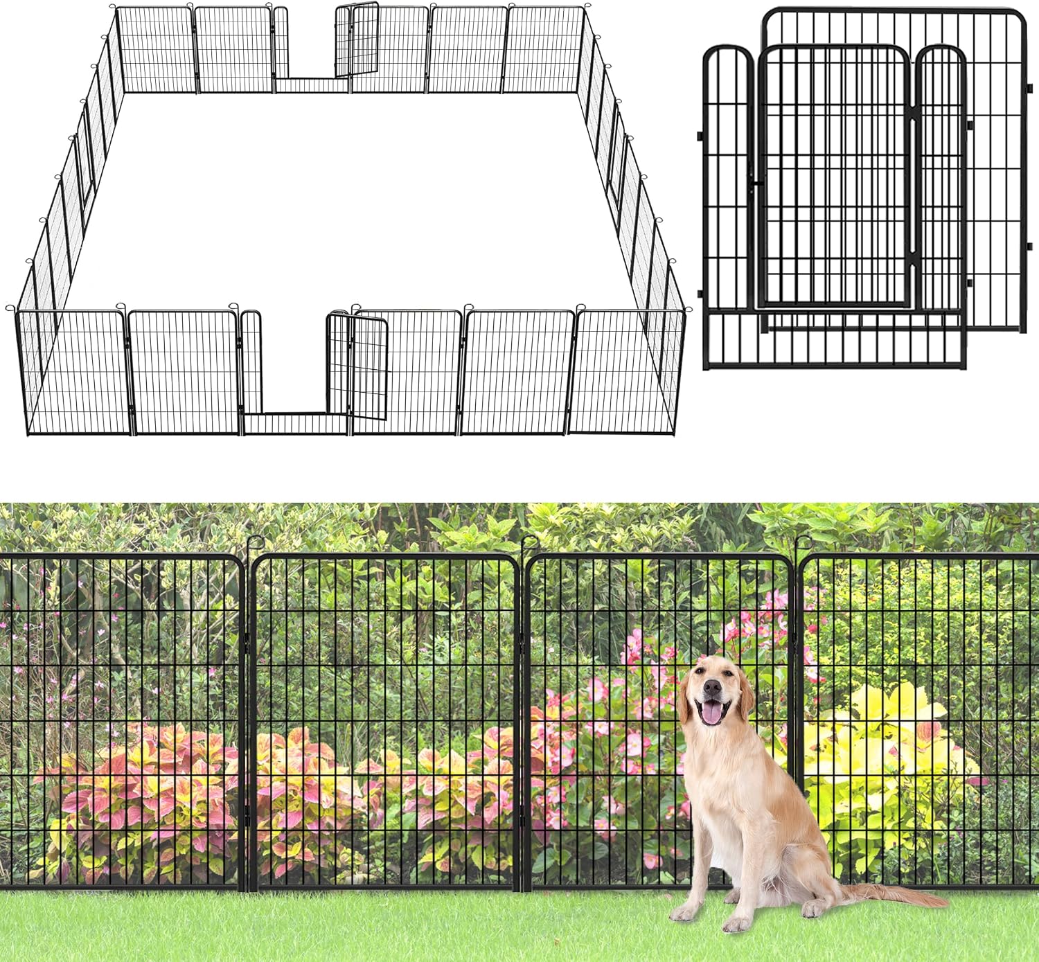 No Dig Decorative Garden Fence with Gate Rustproof Metal Fence Panels, 40in(H) x 75Ft(L) Garden Fencing for Yard 28 Panels Animal Barrier Fence for Dogs, Rabbit, Patio