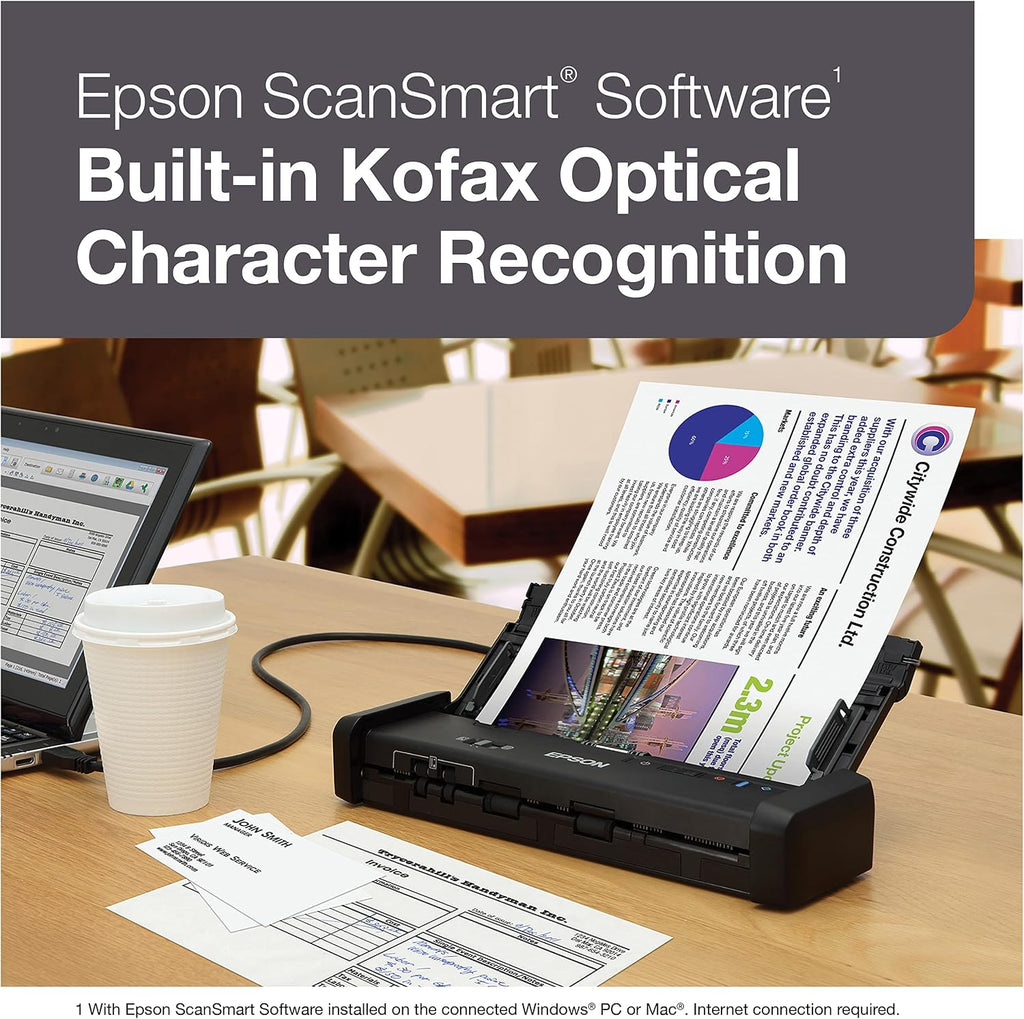 Epson Workforce ES-200 Color Portable Document Scanner with ADF for PC and Mac Sheet-fed, Duplex Scanning,Black