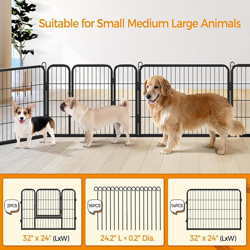 Yaheetech Wide Panel Dog Playpen, 16 Panels 24 inch High Pet Pen with Gate, Portable Indoor Outdoor Fence for Small/Medium Breed Dogs