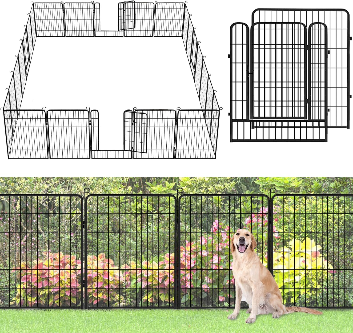 No Dig Decorative Garden Fence with Gate Rustproof Metal Fence Panels, 40in(H) x 64Ft(L) Garden Fencing for Yard 24 Panels Animal Barrier Fence for Dogs, Rabbit, Patio