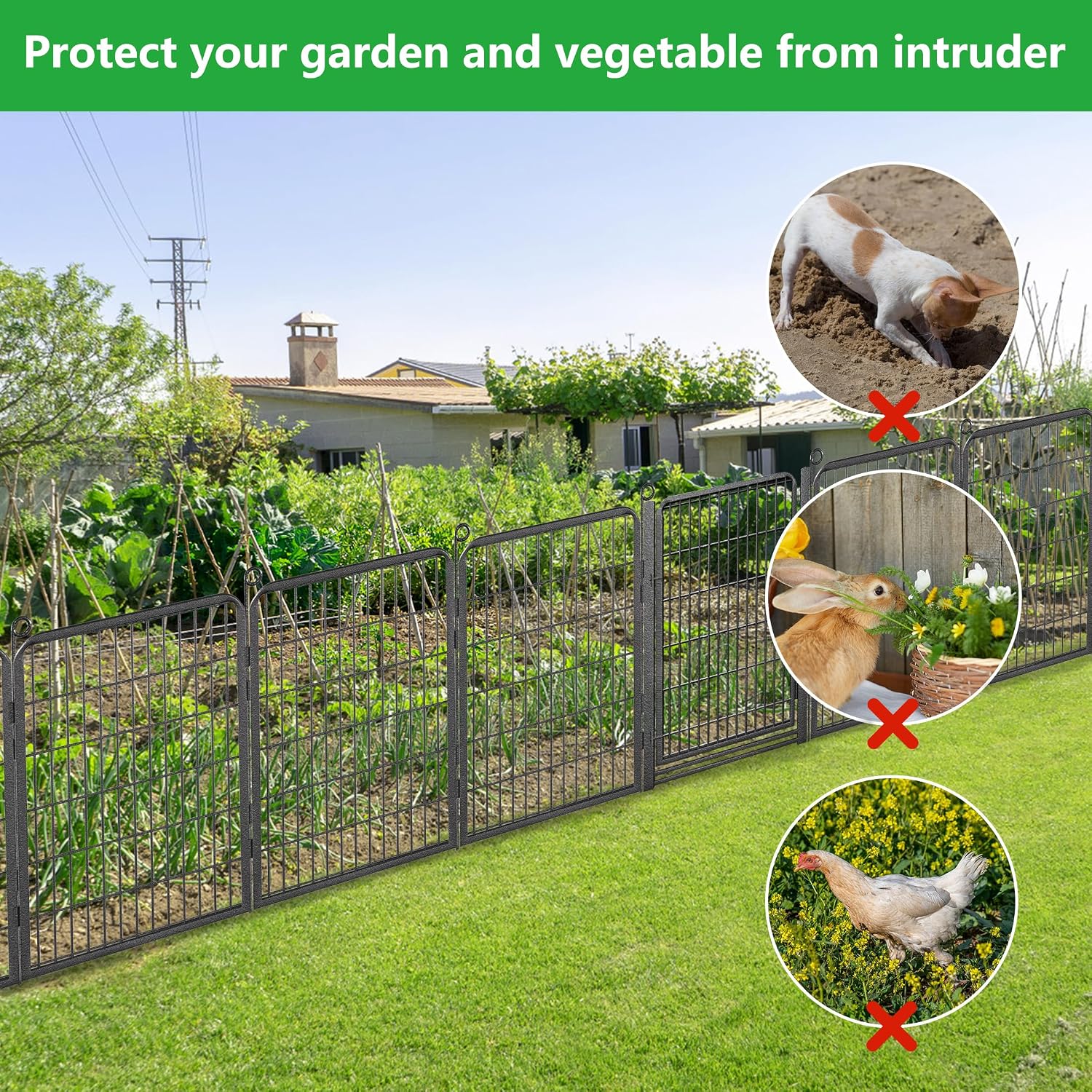 Decorative Garden Fence with Gate, 40 in(H) x 54 ft(L) Rustproof Metal Fence Panels No Dig Fence with Full Panel Gate, Dog Fence Outdoor for Yard, Animal Barrier Garden Fencing for Yard
