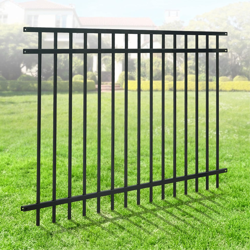 Fencer Wire Heavy Duty Flat Top Fence Barrier Panel, 4FT Height X 6FT Width Anti-Rust Metal Fencing Panel, Steel Outdoor Decorative Garden Fence Panel for Yard, Pool, Patio, Single Panel