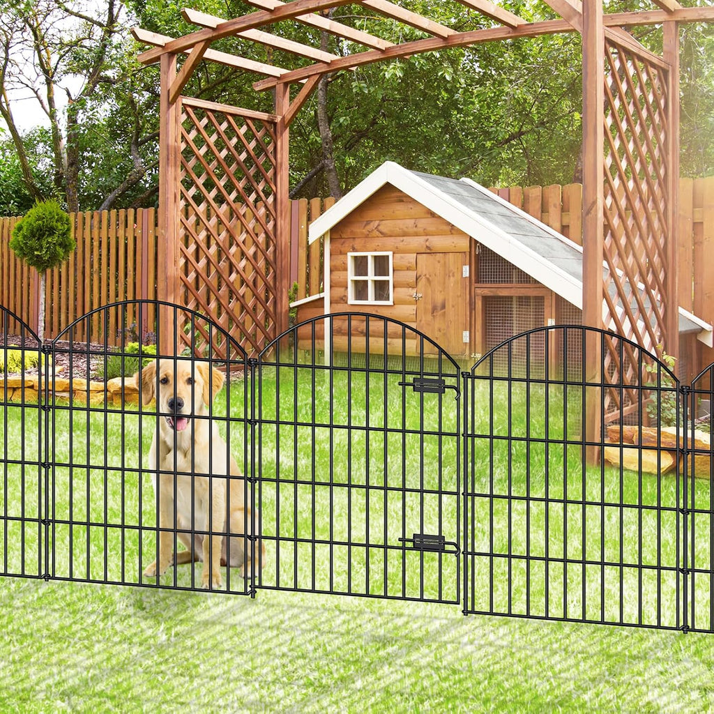 FOREHOGAR Metal Garden Fence with Gate 36in (H) x 23.3ft (L), 1 Gate+ 9 Panels Dog Fence Border Fence Animal Barrier, No Dig Garden Fencing for Yard Flower Bed Lawn Patio Outdoor, ECG3610, Black
