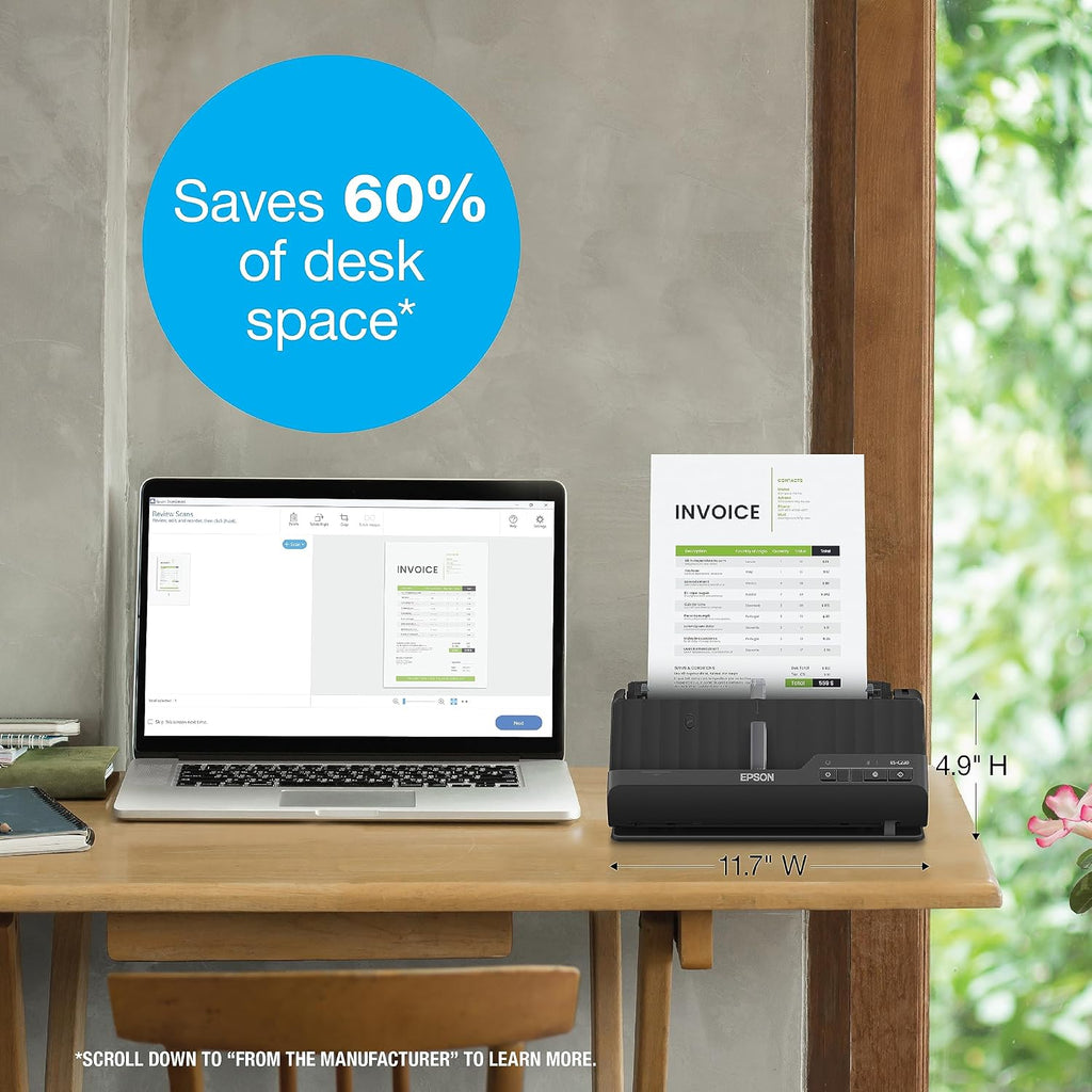 Epson Workforce ES-C220 Compact Desktop Document Scanner - 2-Sided Scanning - ADF - for PC and Mac