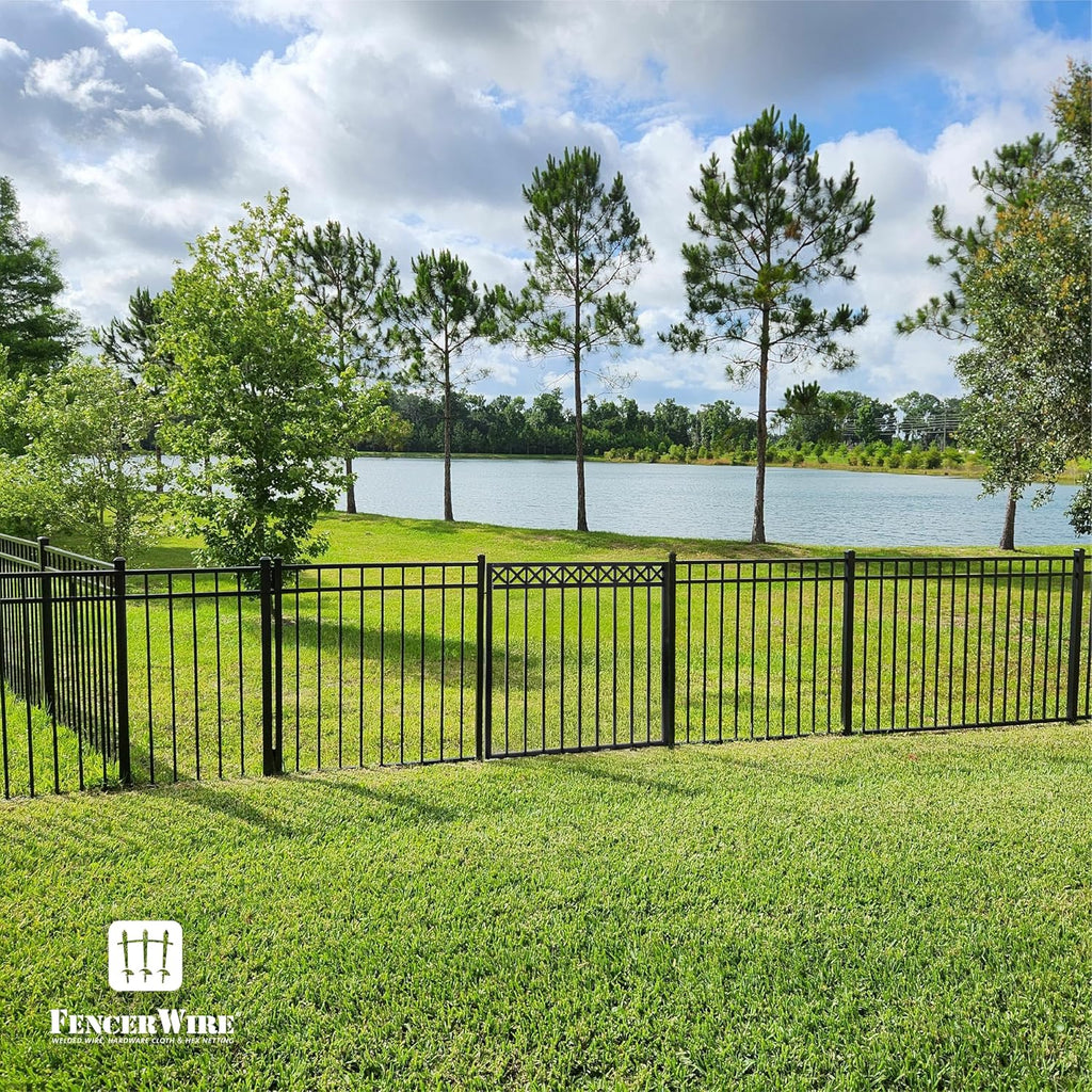 Fencer Wire Heavy Duty Flat Top X-Pattern Decorative Fence Gate, 4FT Height x 4FT Width Outdoor Fence Gate, Outdoor Anti-Rust Metal Steel Gate for Fencing Barrier, Garden Gate with Gate Lock